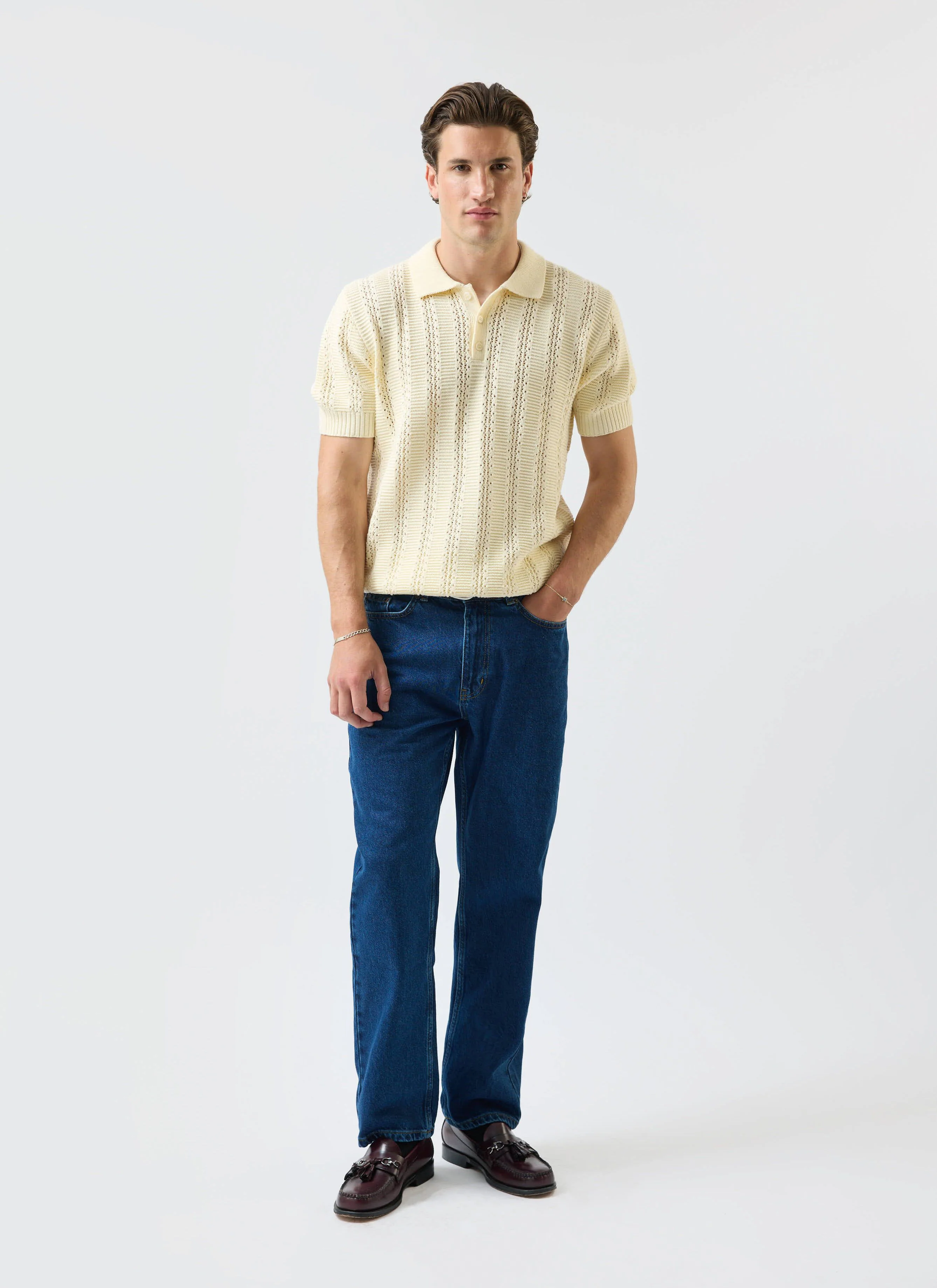 Addendum Knitted Polo Shirt | Cotton | Ecru Cream - Image 9