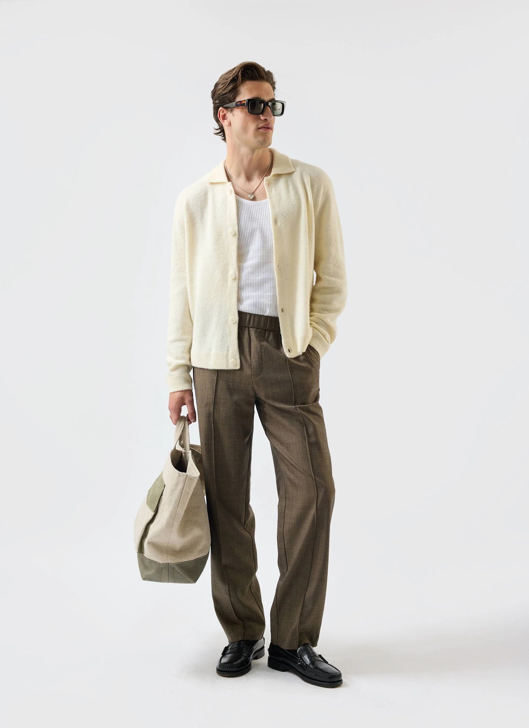 Archive Wool Knitted Collared Cardigan | Ecru Cream - Image 9