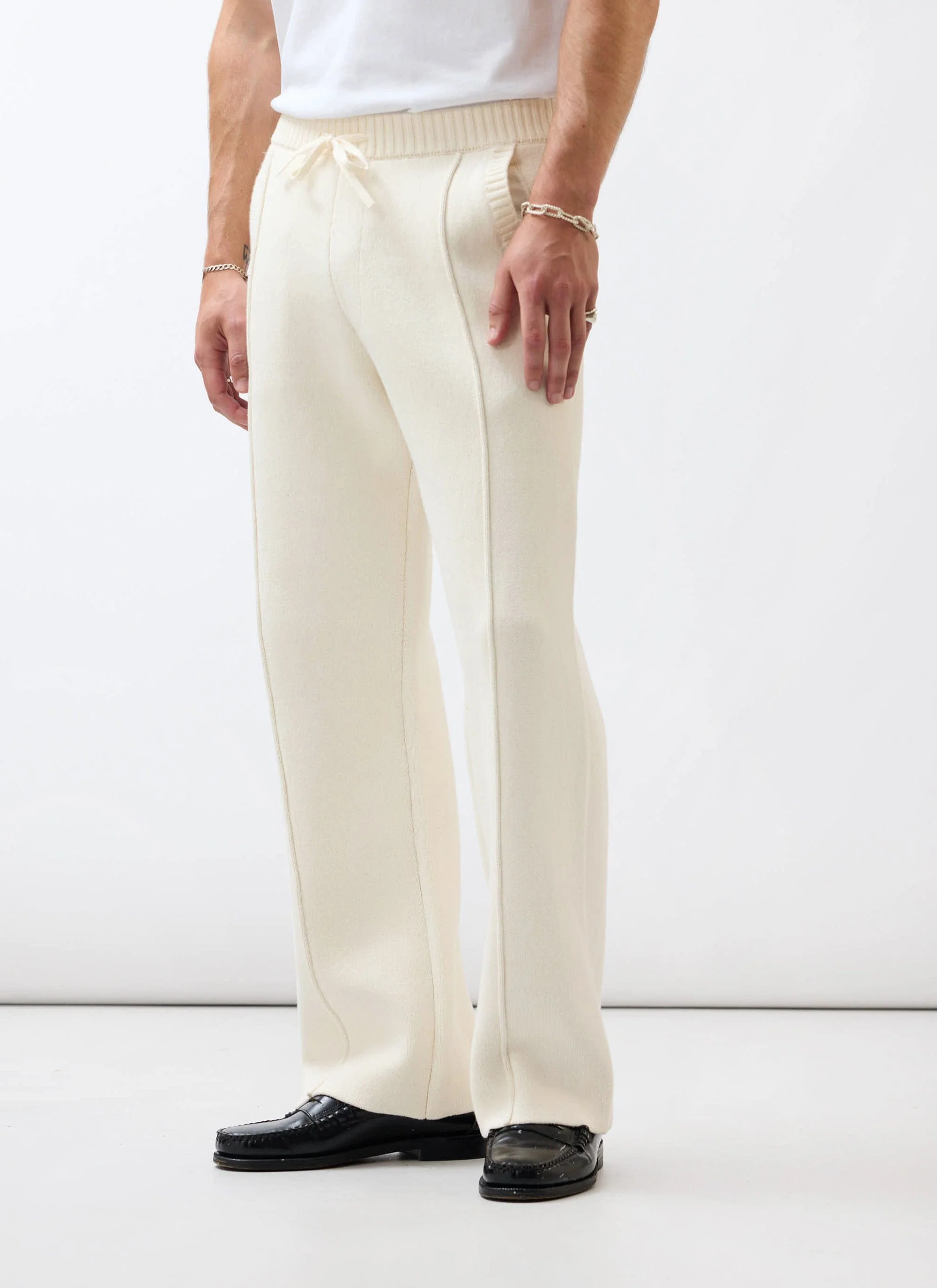 Chronicle Knitted Straight Leg Trackpant | Cotton | Ecru - Image 3
