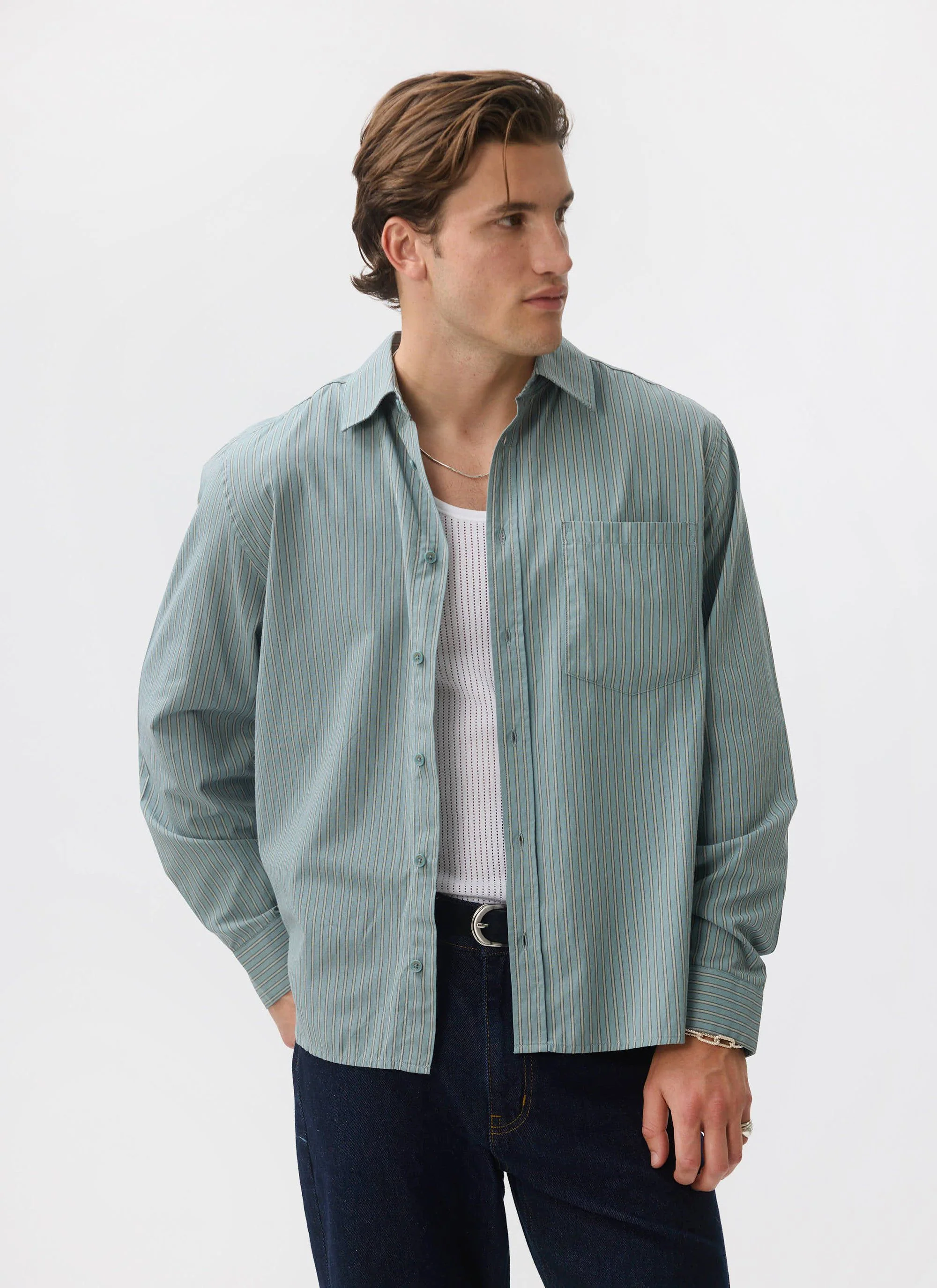 Clancy Striped Long Sleeve Shirt | Cotton | Blue - Image 2