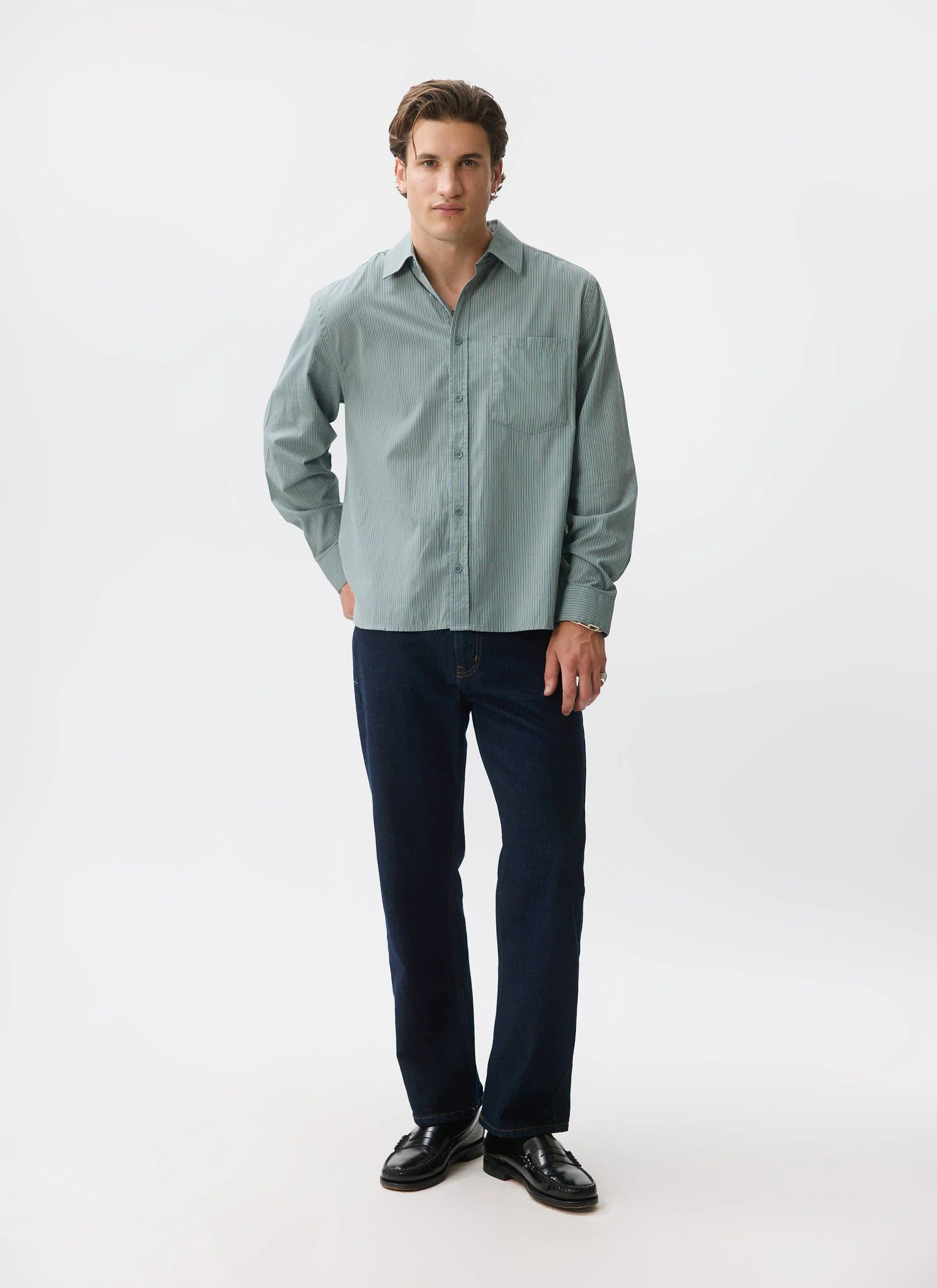 Clancy Striped Long Sleeve Shirt | Cotton | Blue - Image 3