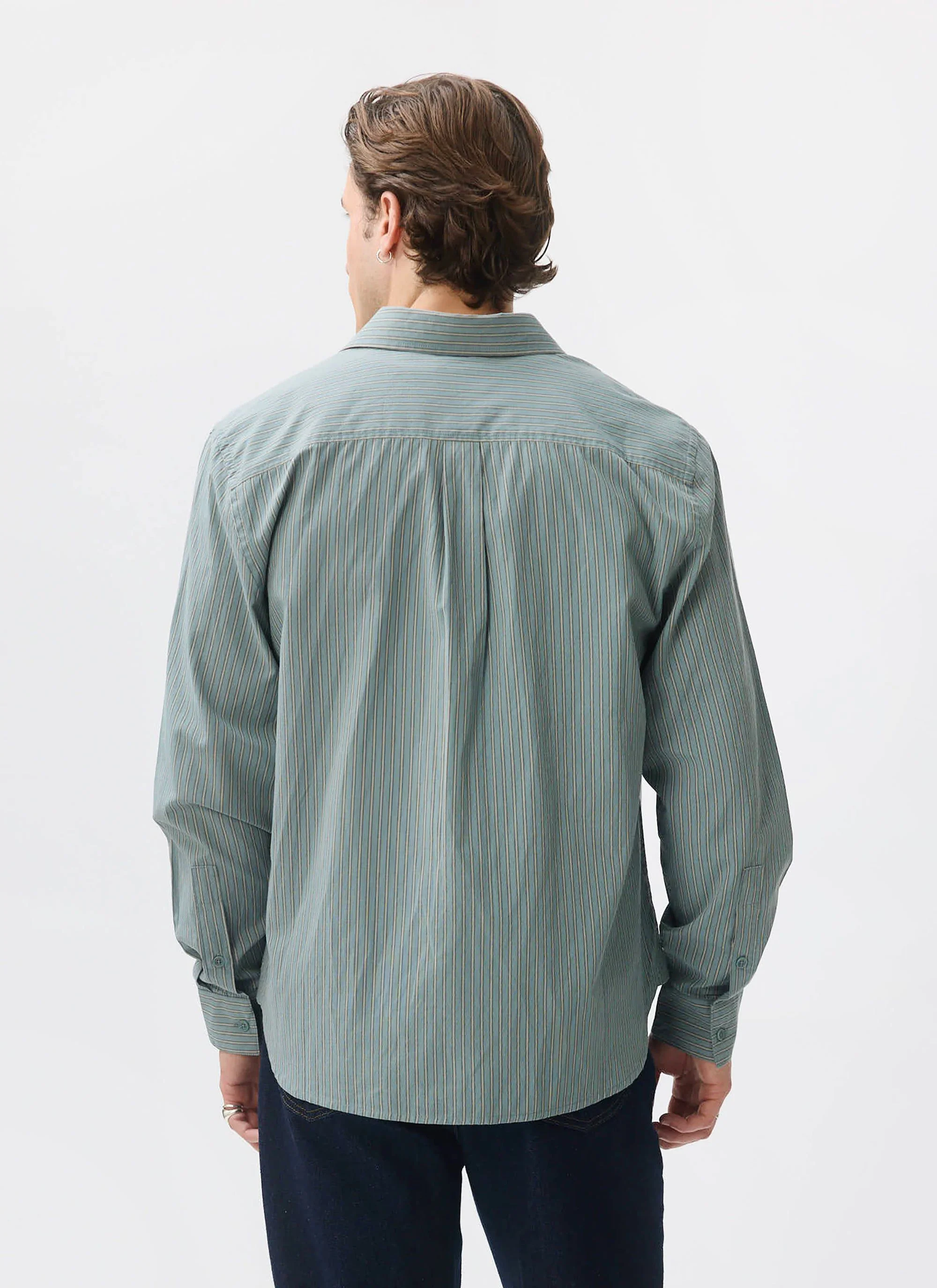 Clancy Striped Long Sleeve Shirt | Cotton | Blue - Image 5