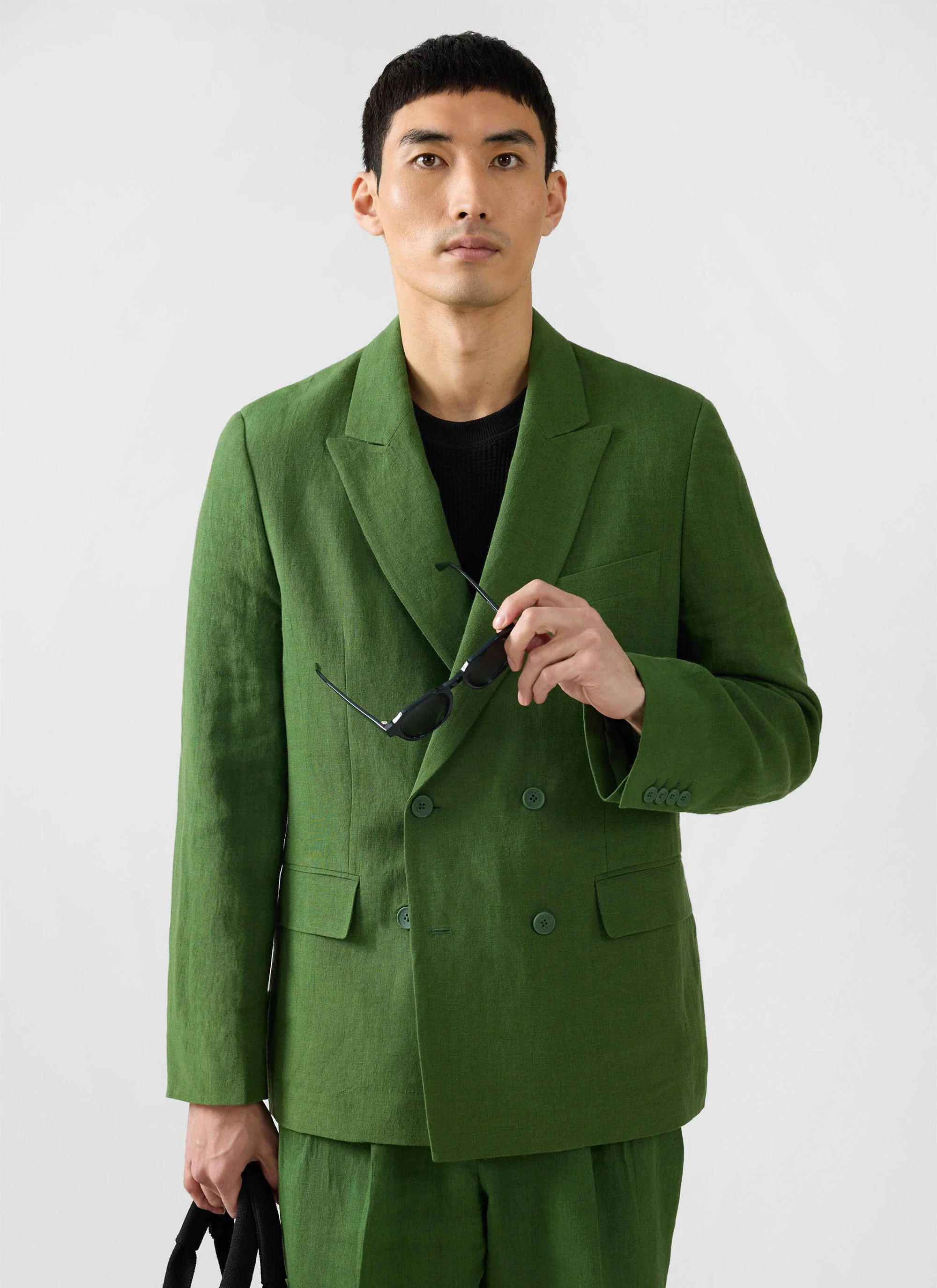 Clifton Boxy Double Breasted Blazer | Linen | Forest - Image 3