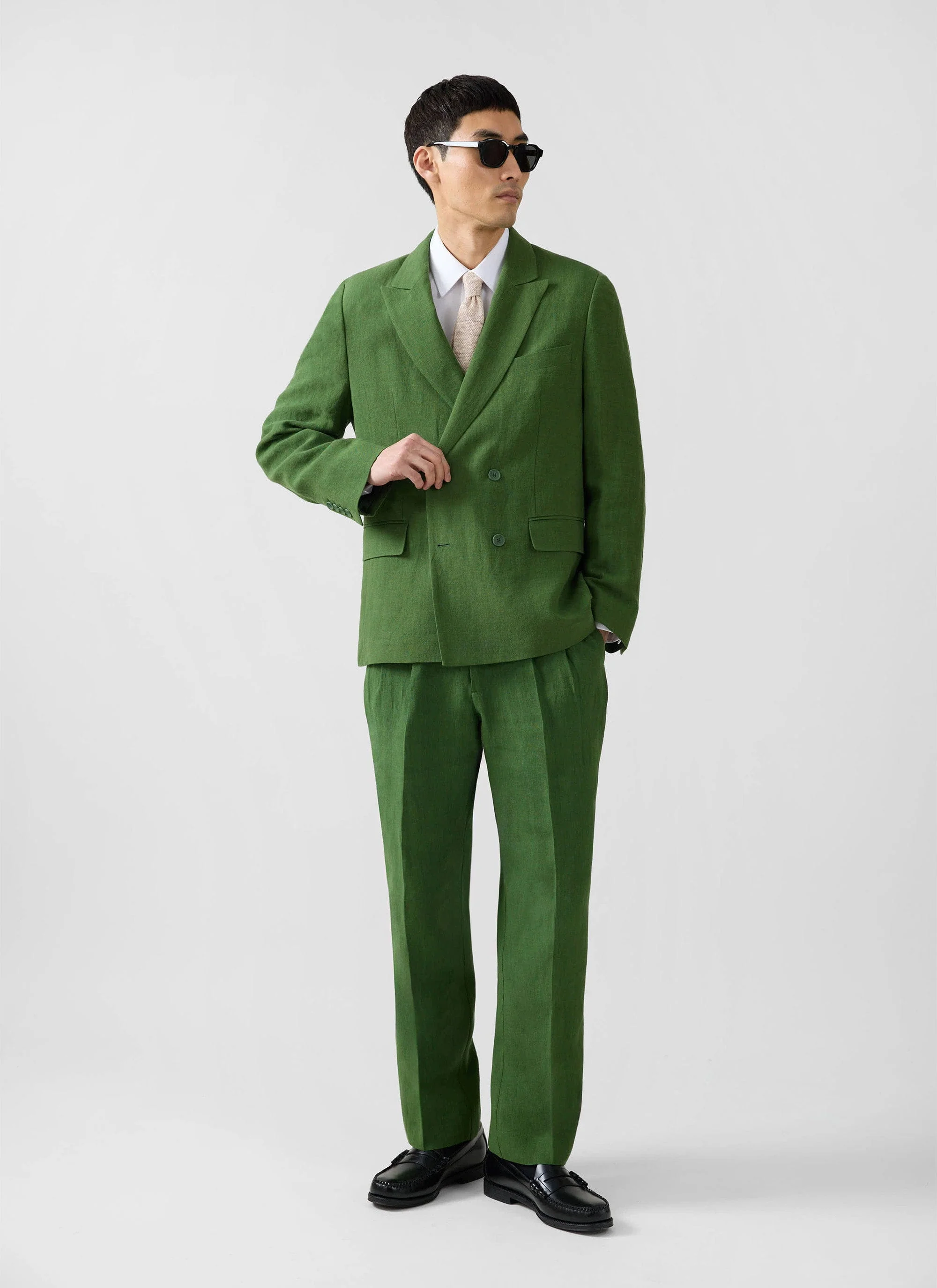 Clifton Boxy Double Breasted Blazer | Linen | Forest - Image 4