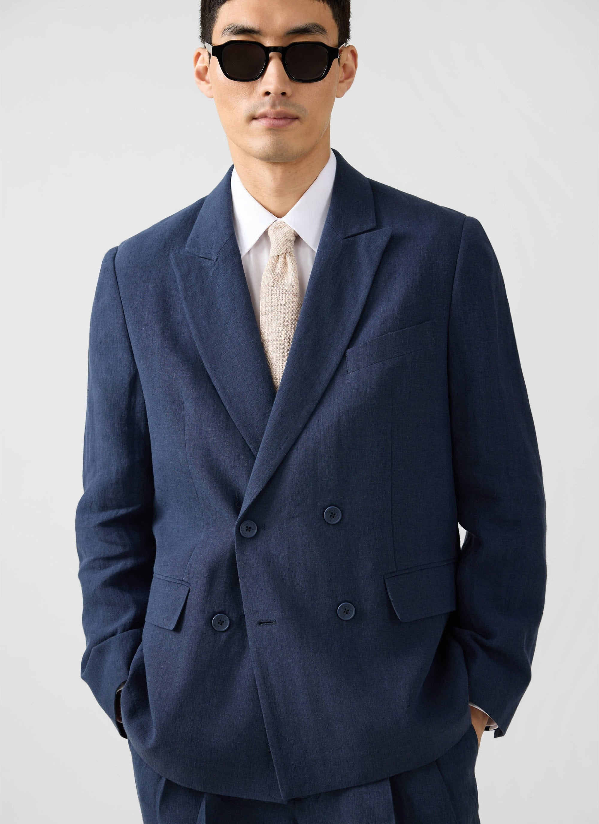 Clifton Boxy Double Breasted Blazer | Linen | Navy - Image 3