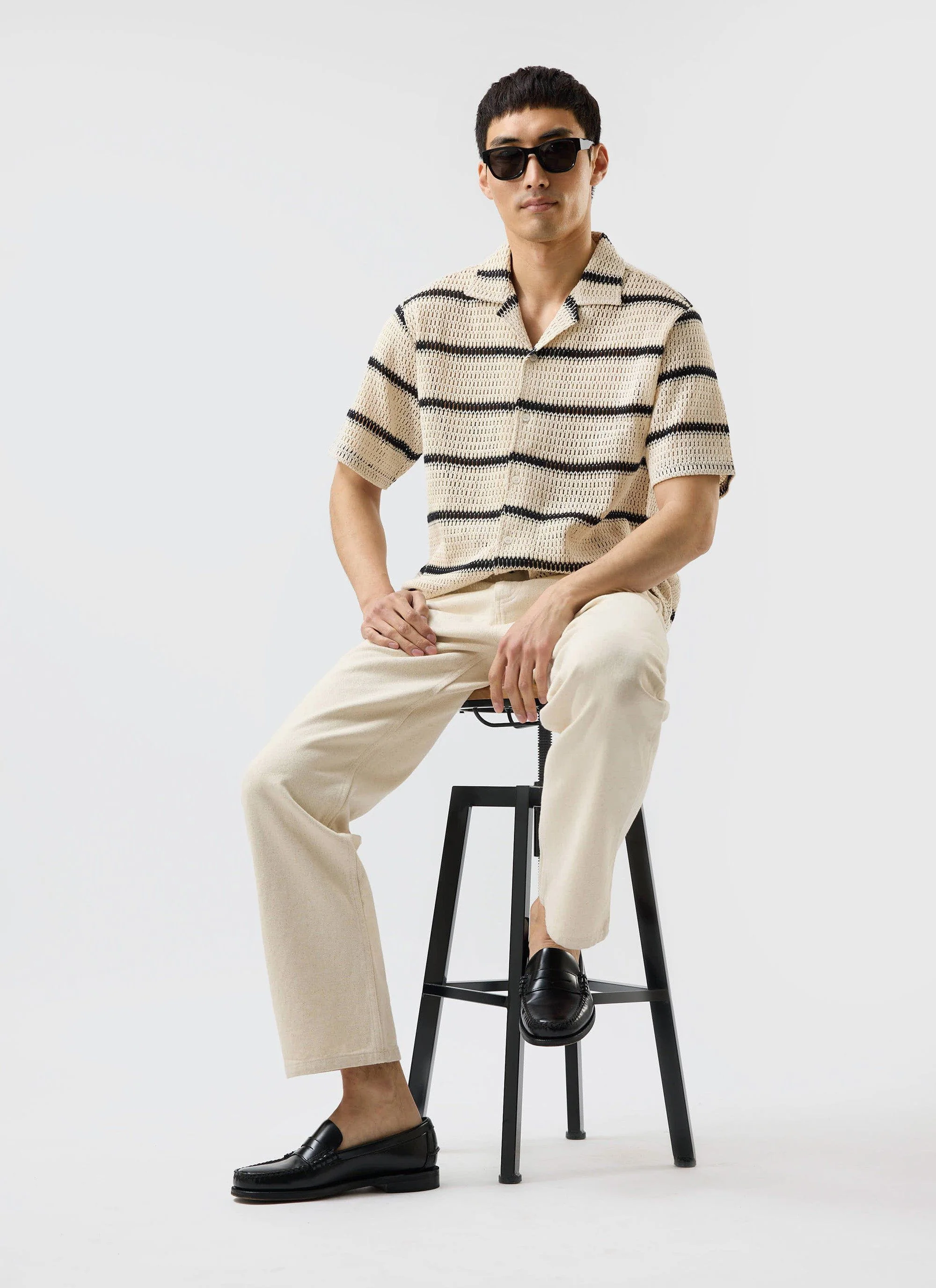 Crochet Groundsman Cuban Shirt | Ecru with Black - Image 3