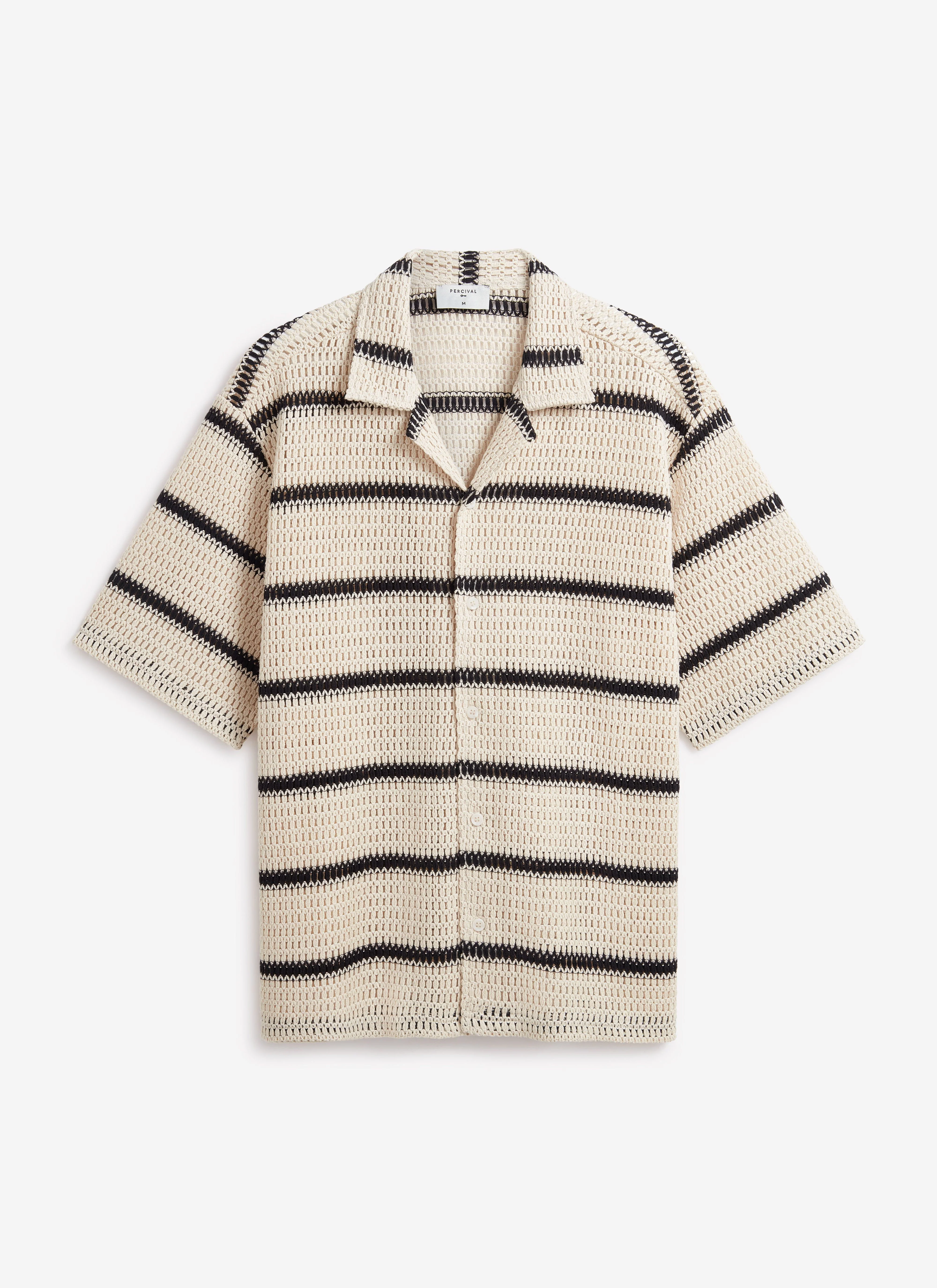 Crochet Groundsman Cuban Shirt | Ecru with Black - Image 6