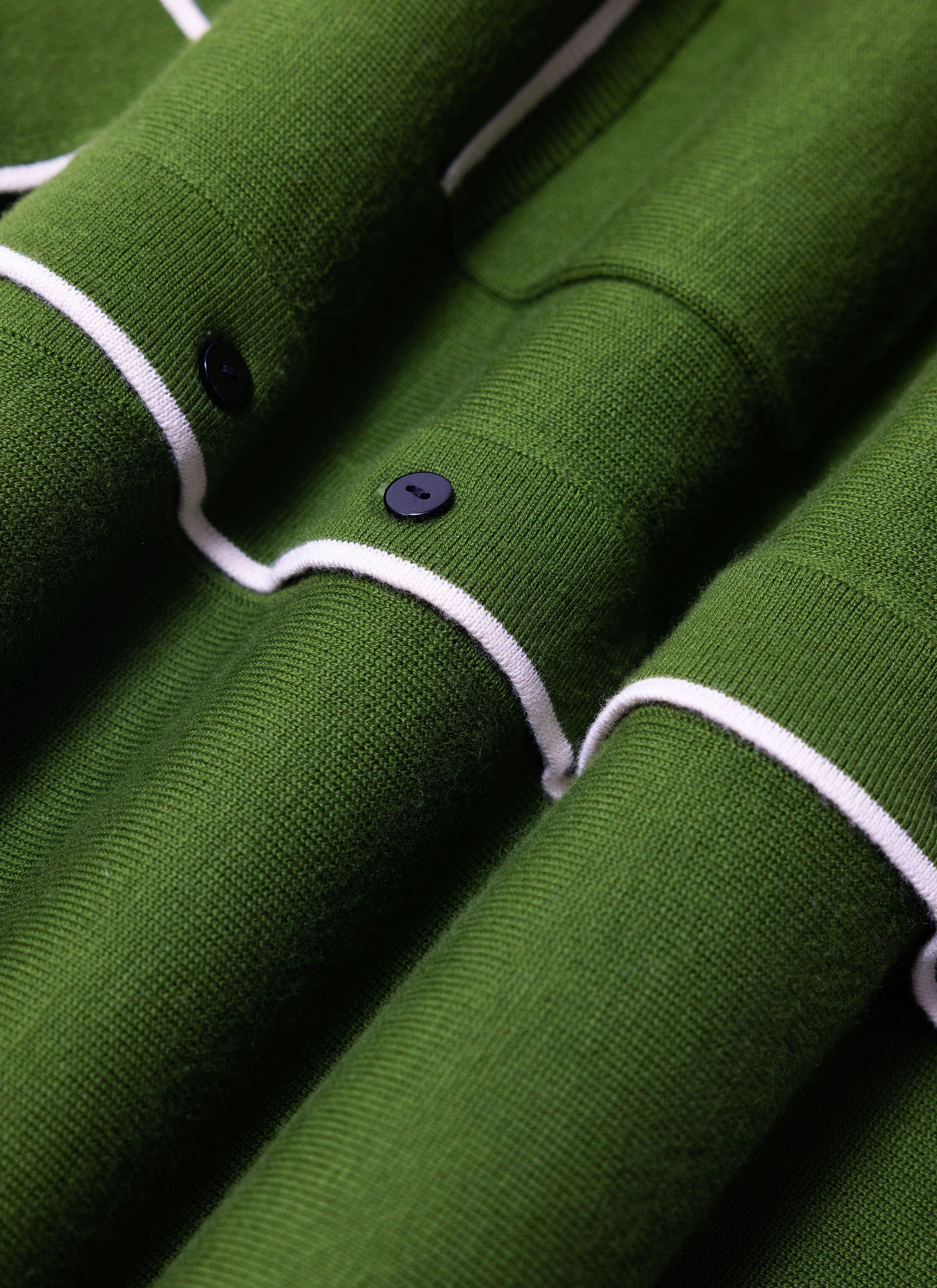 Contrast Trim Shirt | Wool | Forest with Ecru - Image 12