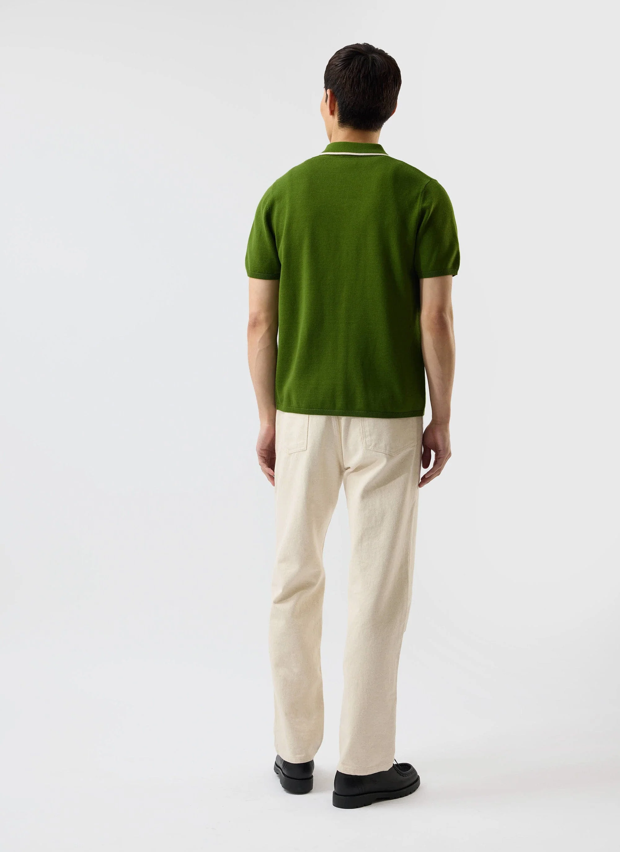 Contrast Trim Shirt | Wool | Forest with Ecru - Image 8