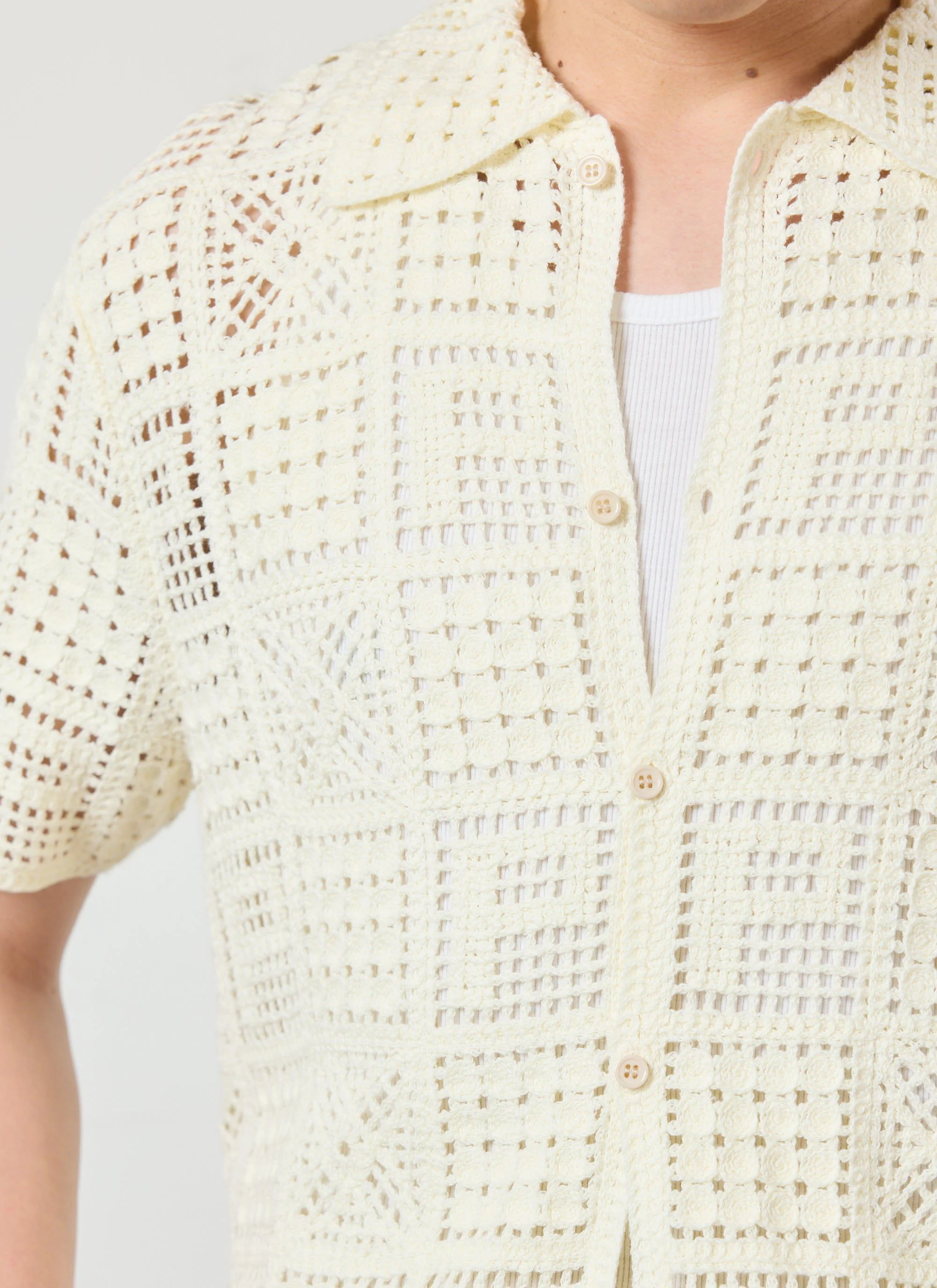 Crochet Groundsman Shirt | Cotton | Ecru - Image 4