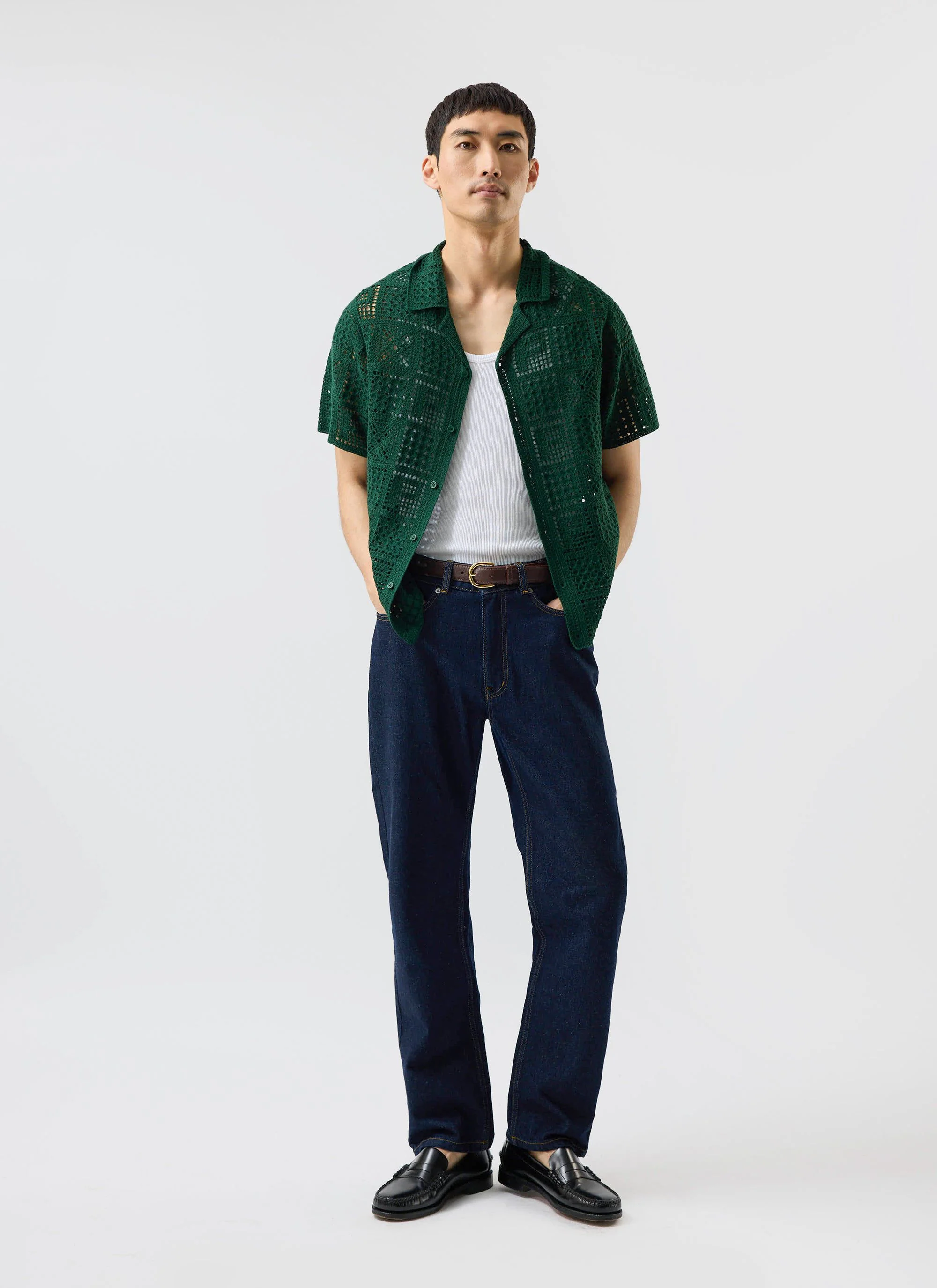Crochet Groundsman Shirt | Cotton | Forest - Image 8