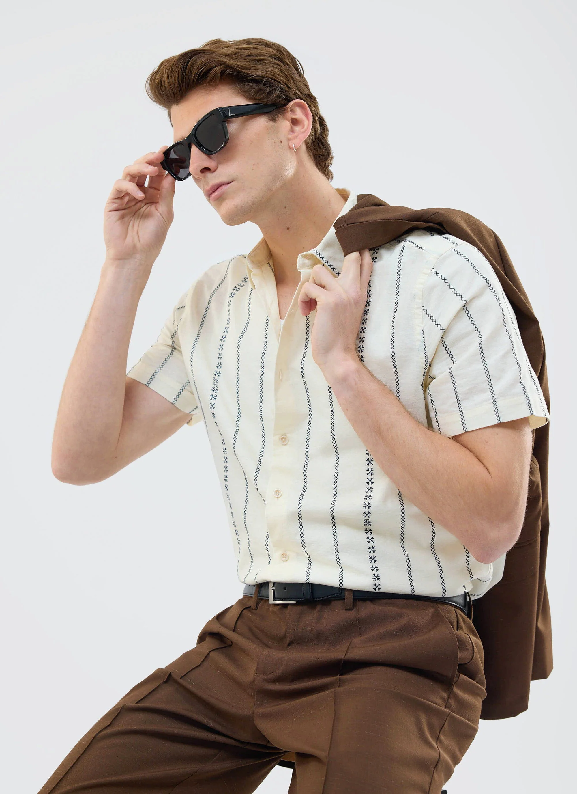 Cross Stitch Boxy Clerk Shirt | Ecru - Image 10
