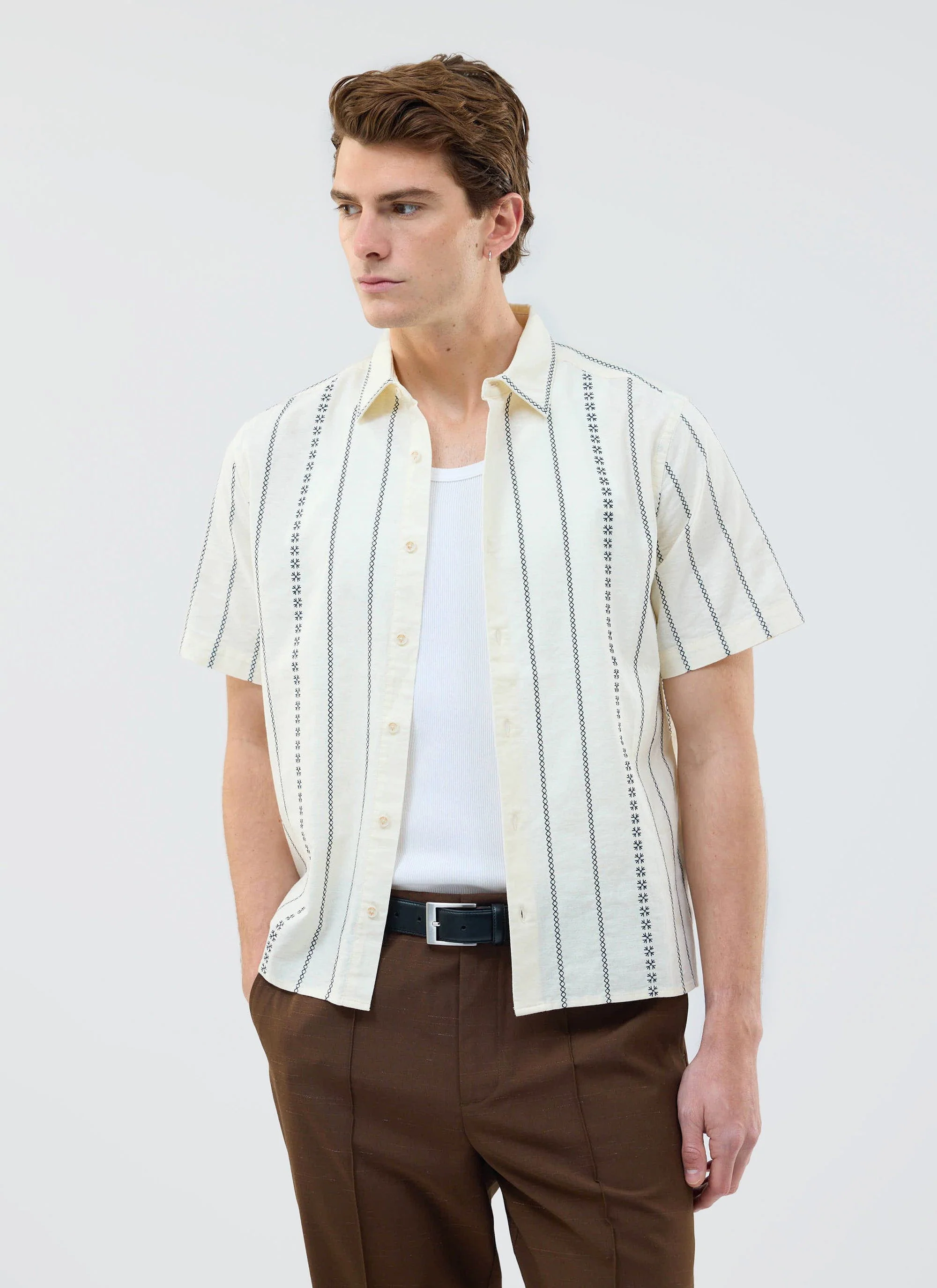 Cross Stitch Boxy Clerk Shirt | Ecru - Image 2