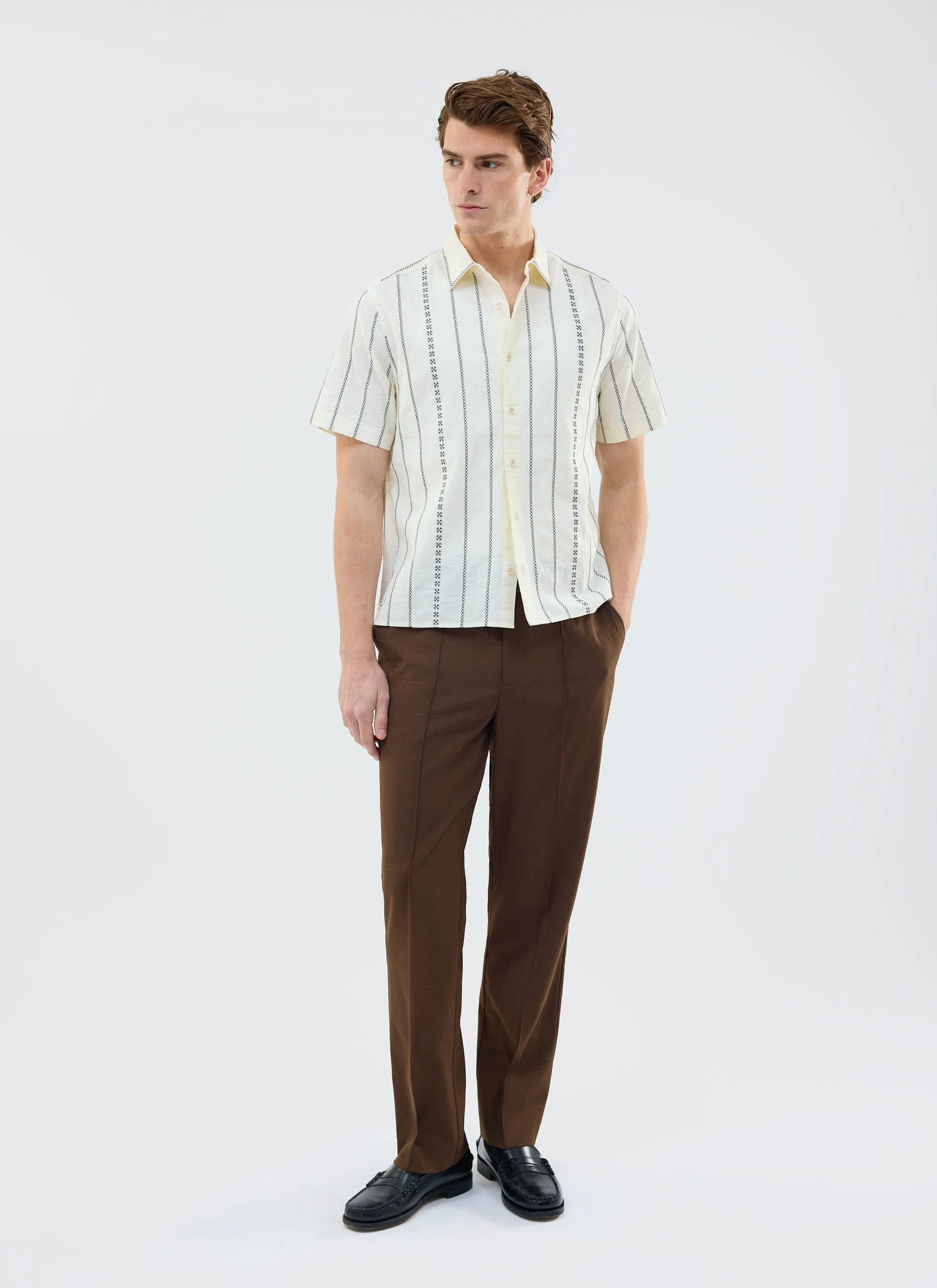 Cross Stitch Boxy Clerk Shirt | Ecru - Image 3