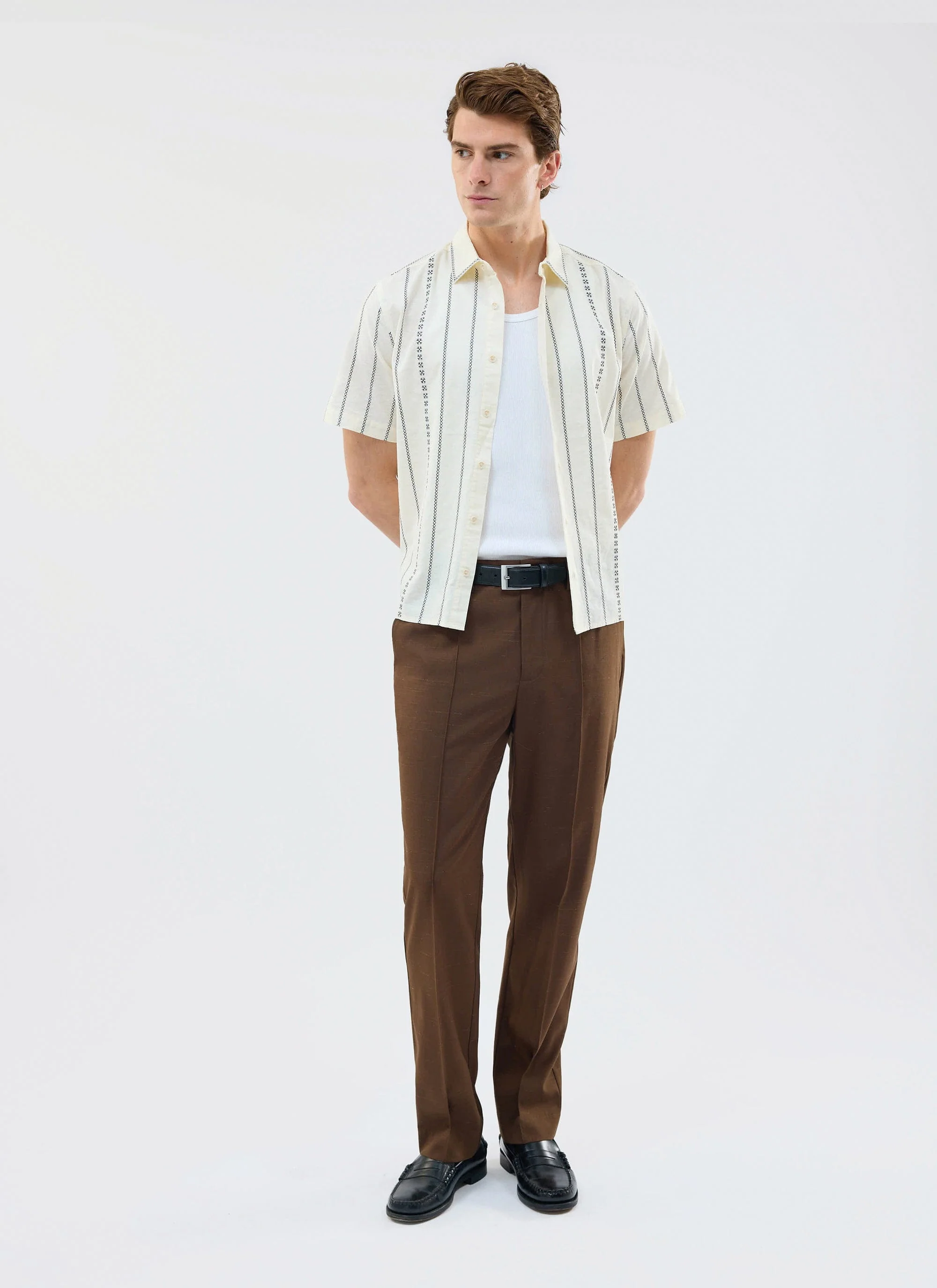 Cross Stitch Boxy Clerk Shirt | Ecru - Image 4
