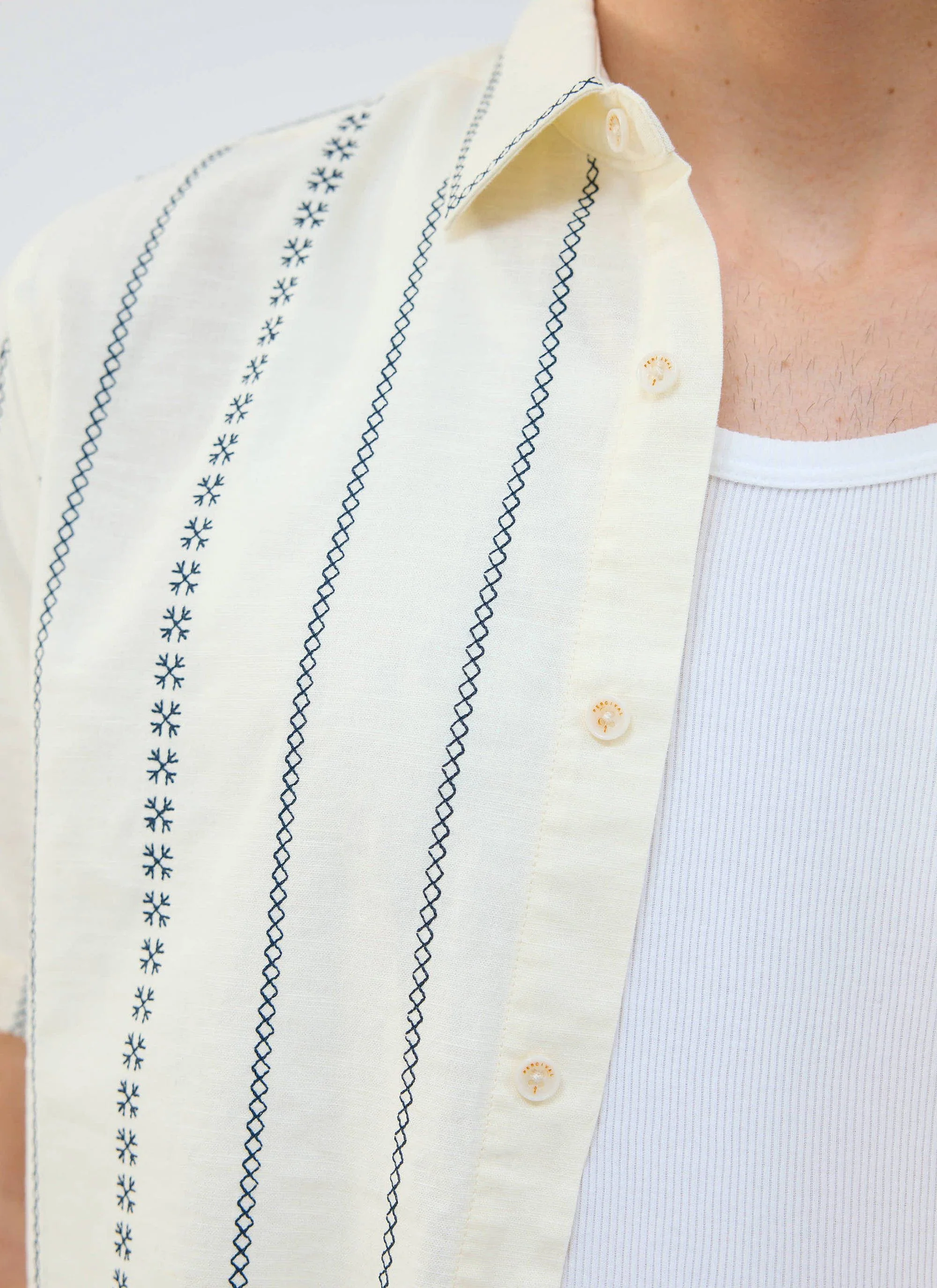 Cross Stitch Boxy Clerk Shirt | Ecru - Image 5
