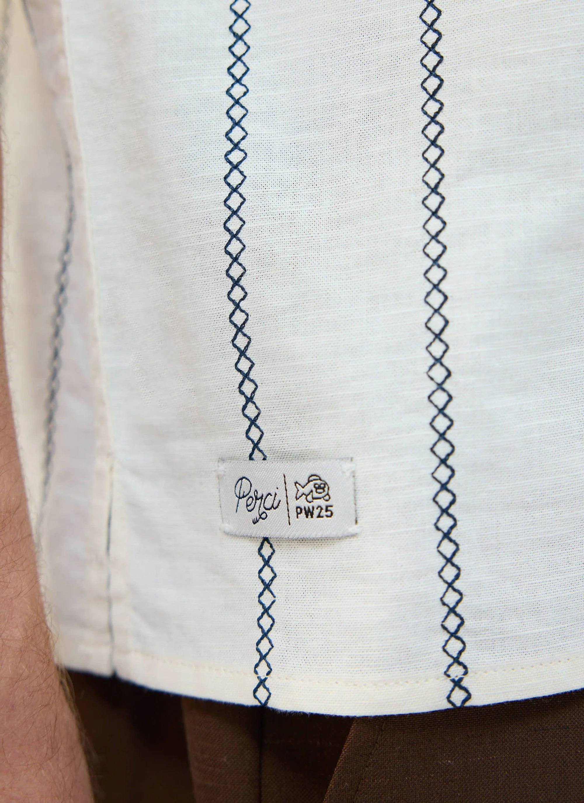 Cross Stitch Boxy Clerk Shirt | Ecru - Image 6