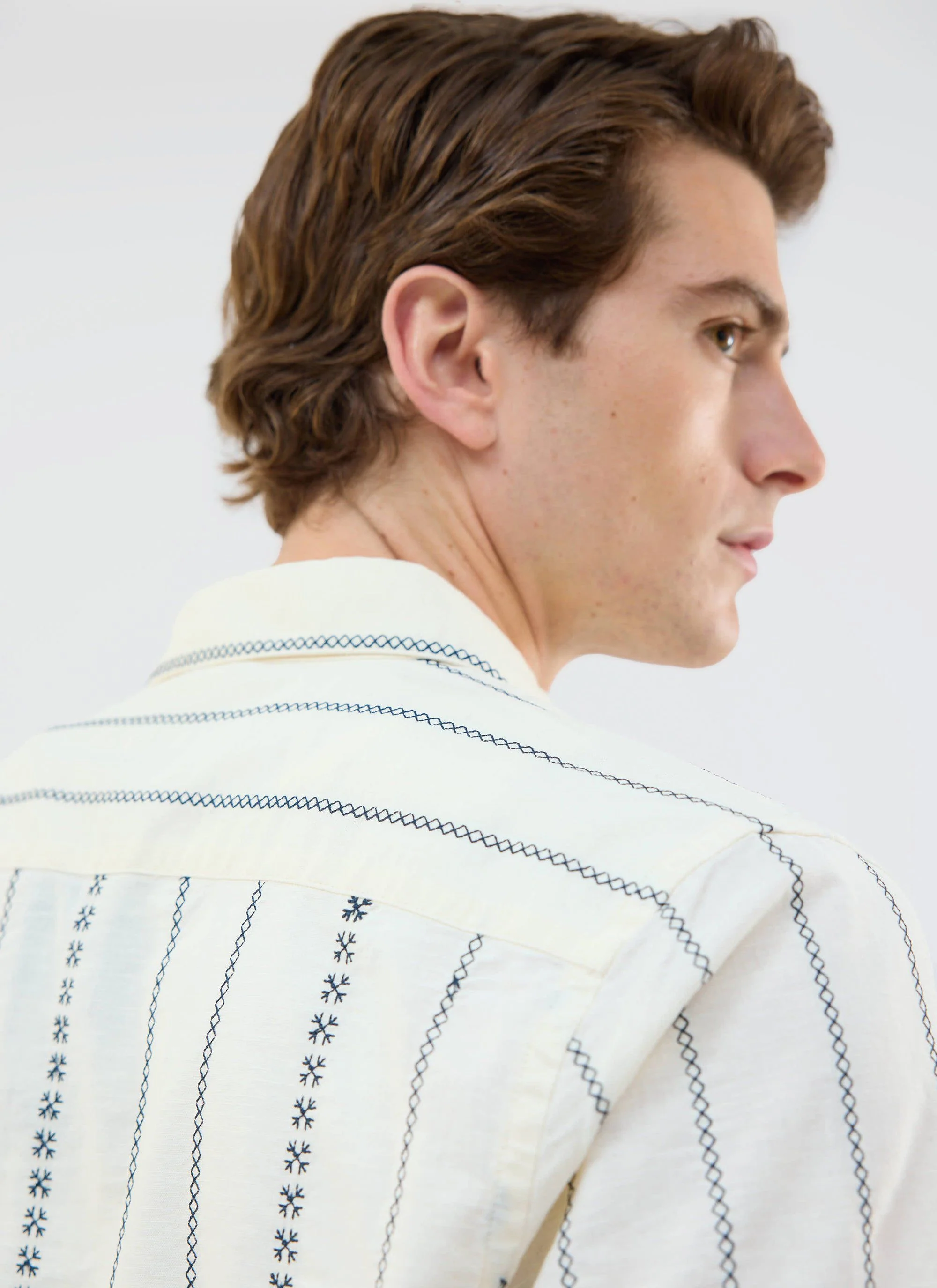 Cross Stitch Boxy Clerk Shirt | Ecru - Image 7