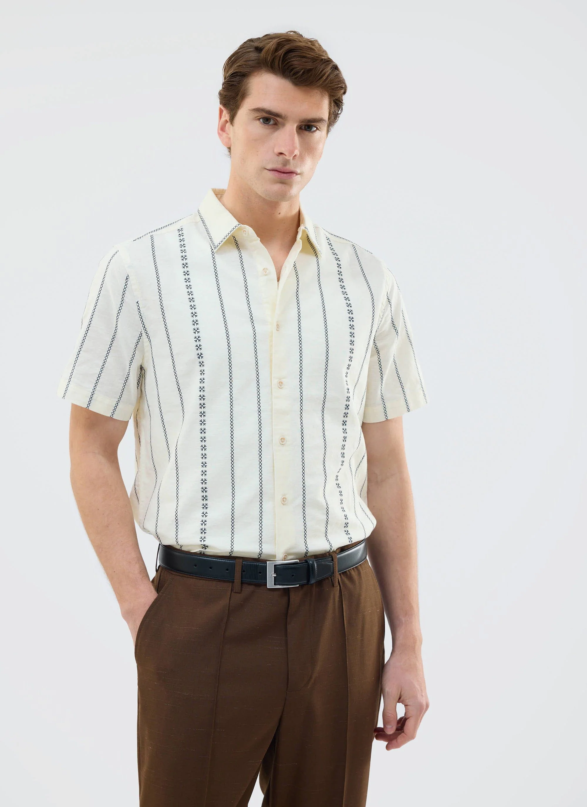 Cross Stitch Boxy Clerk Shirt | Ecru - Image 8