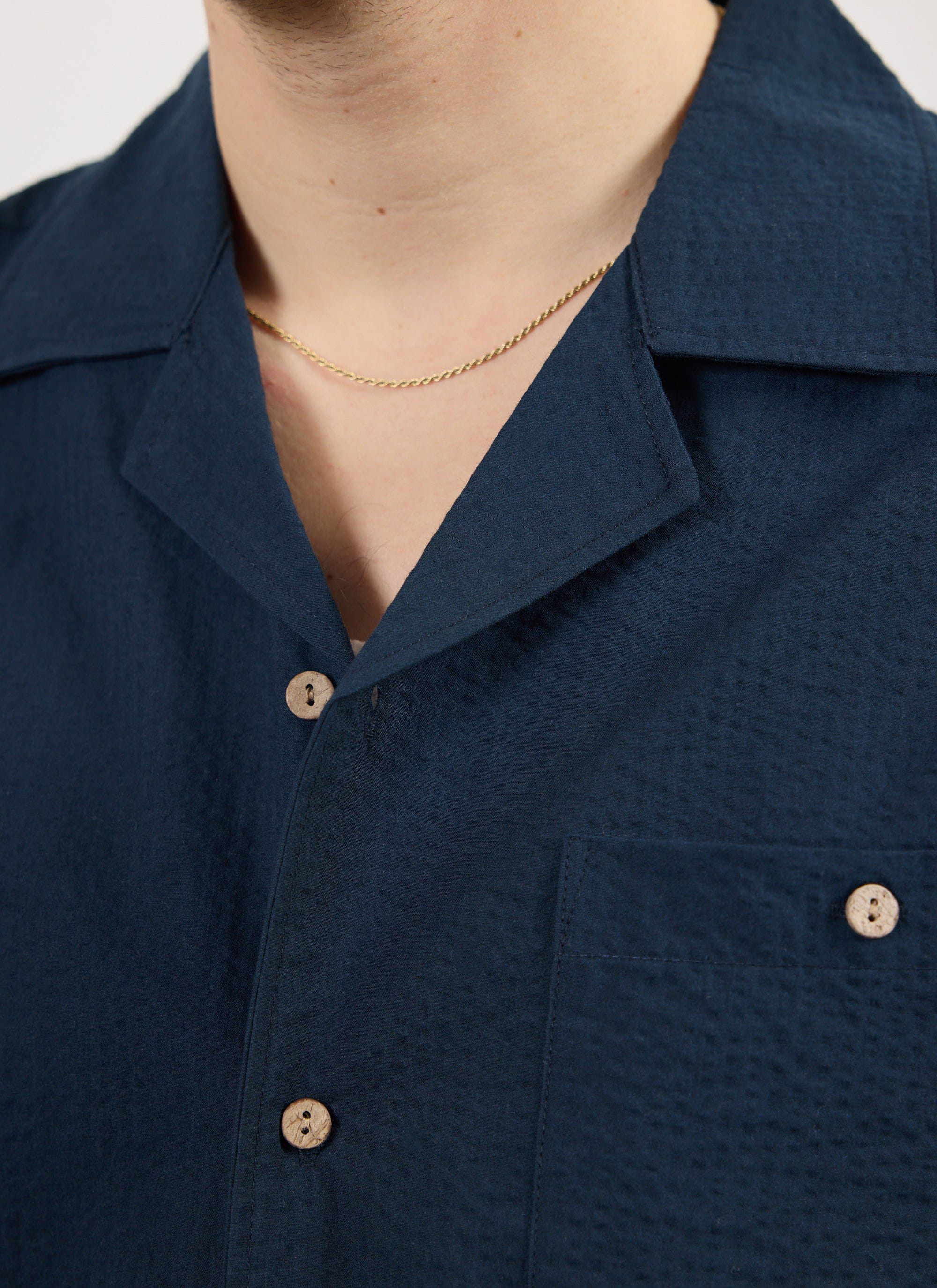 Cuban Shirt | Seersucker | Navy - Image 2