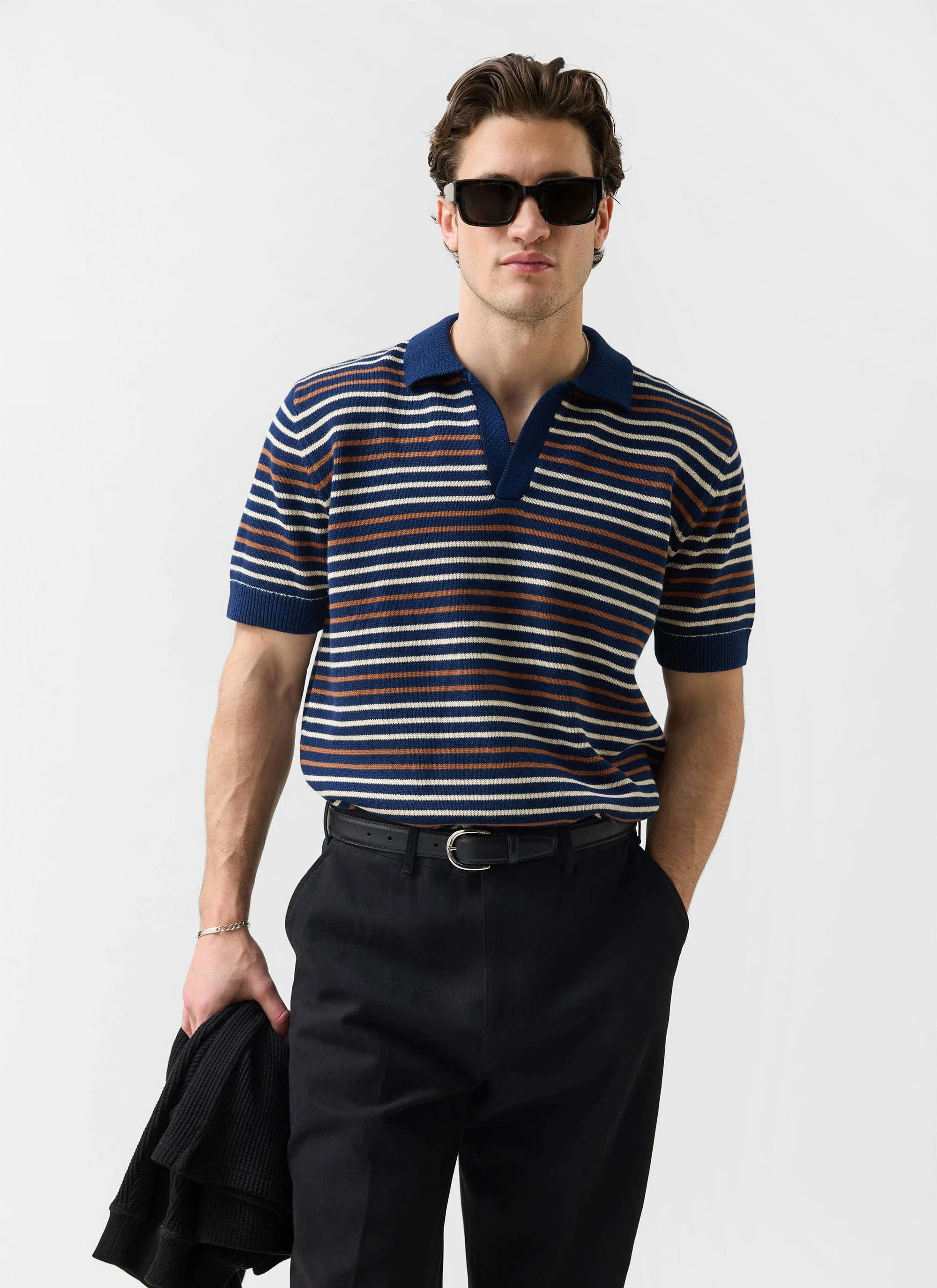 Douglas Boxy Knitted Polo | Cotton | Navy