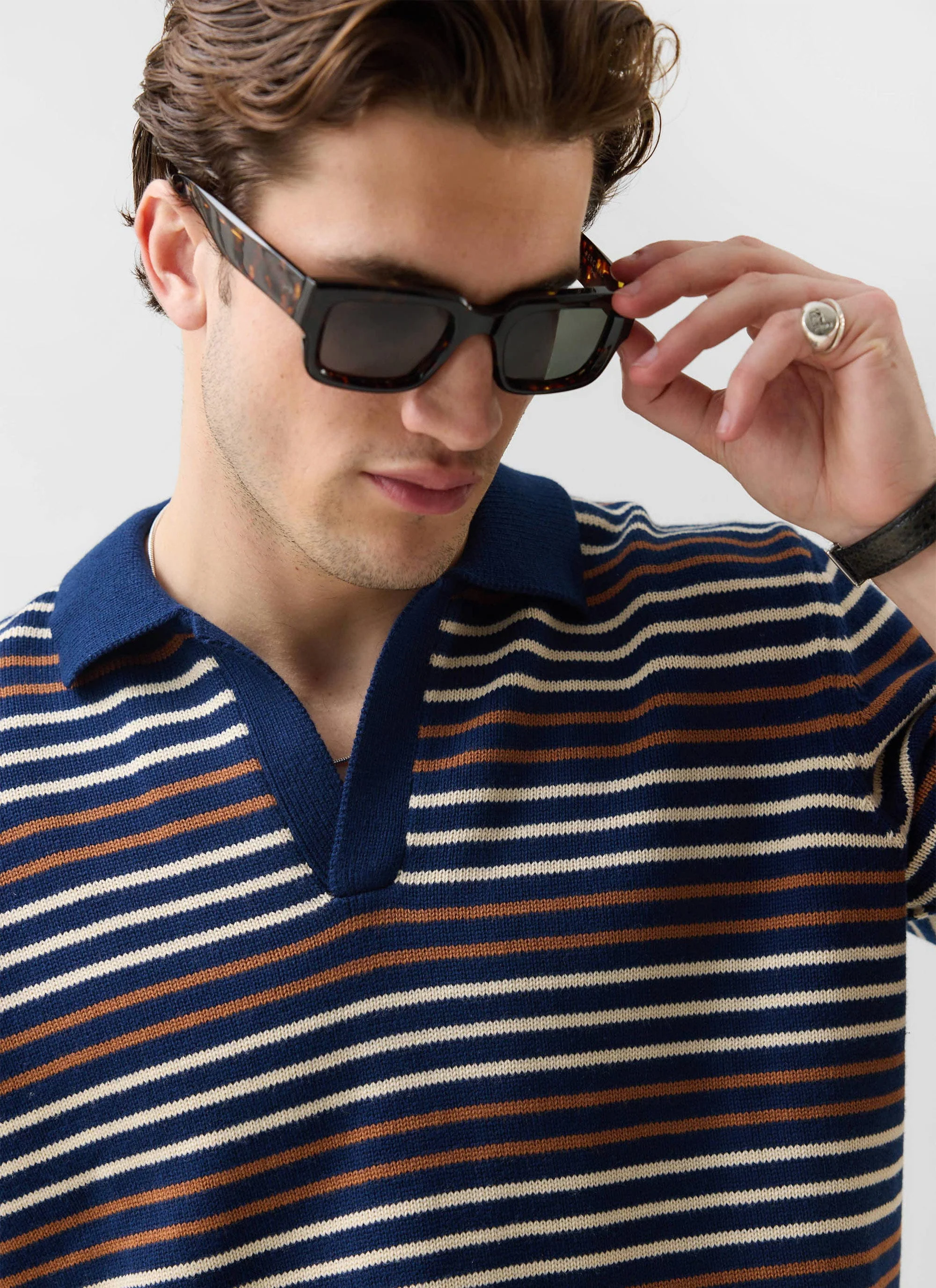 Douglas Boxy Knitted Polo | Cotton | Navy - Image 2