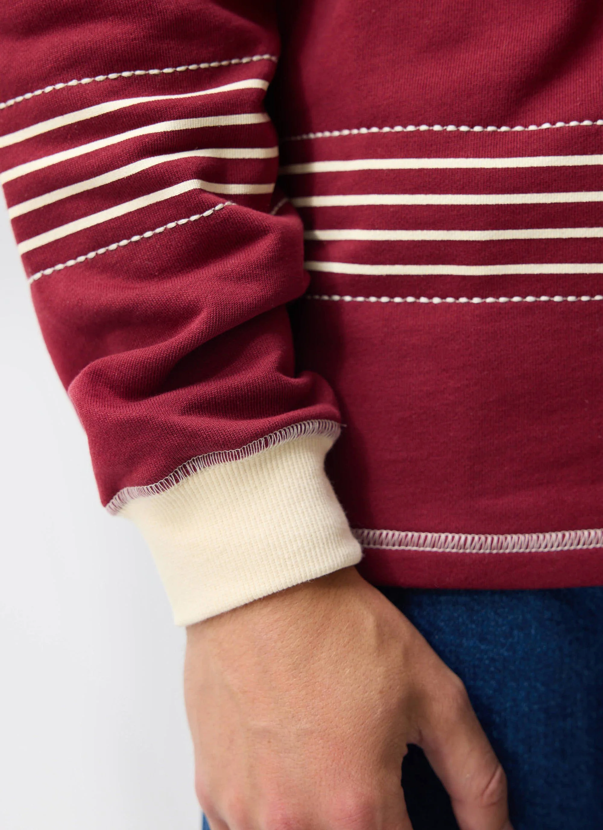 Editor Striped Rugby Polo Shirt | Cotton | Burgundy - Image 5