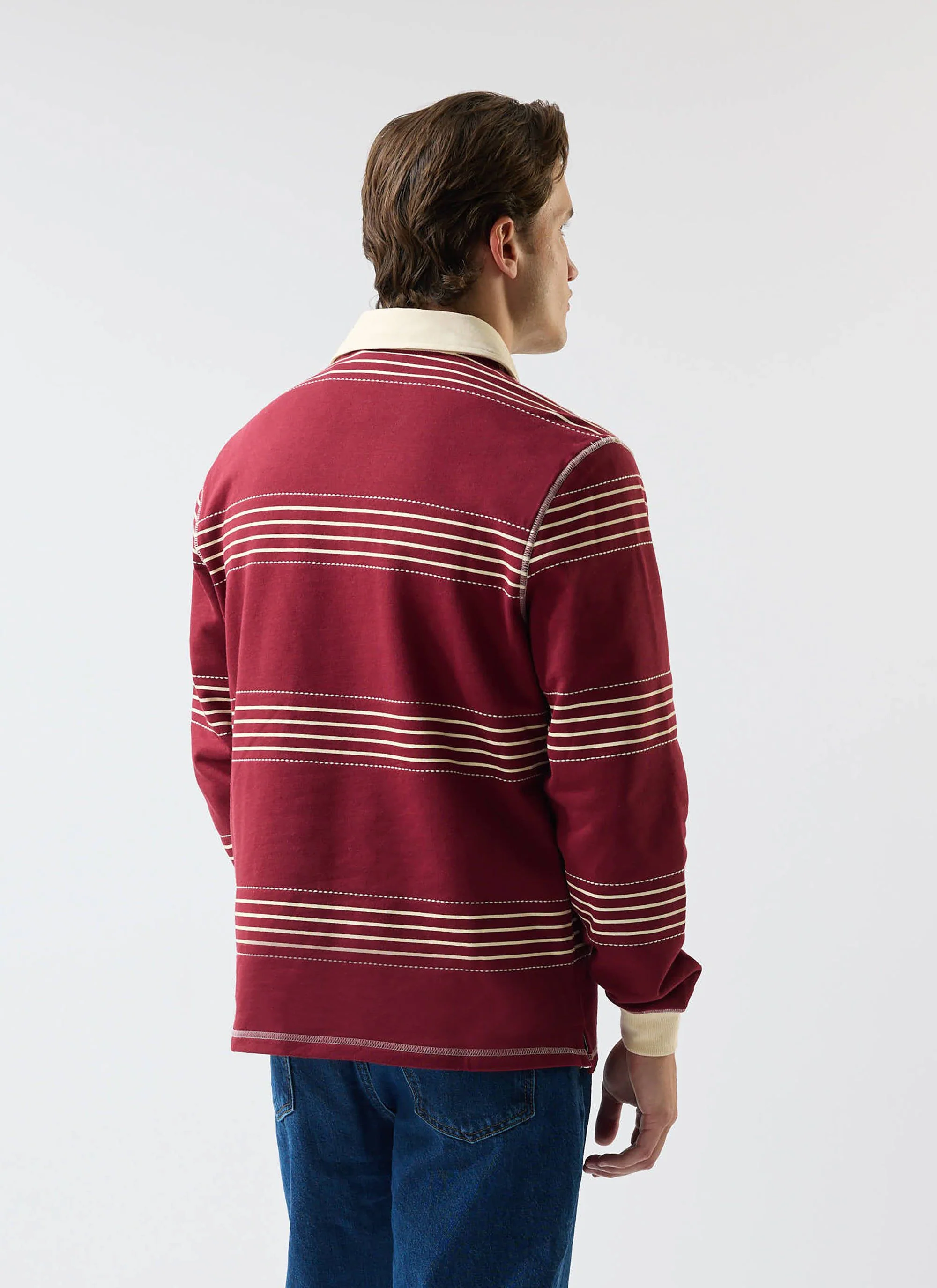 Editor Striped Rugby Polo Shirt | Cotton | Burgundy - Image 7