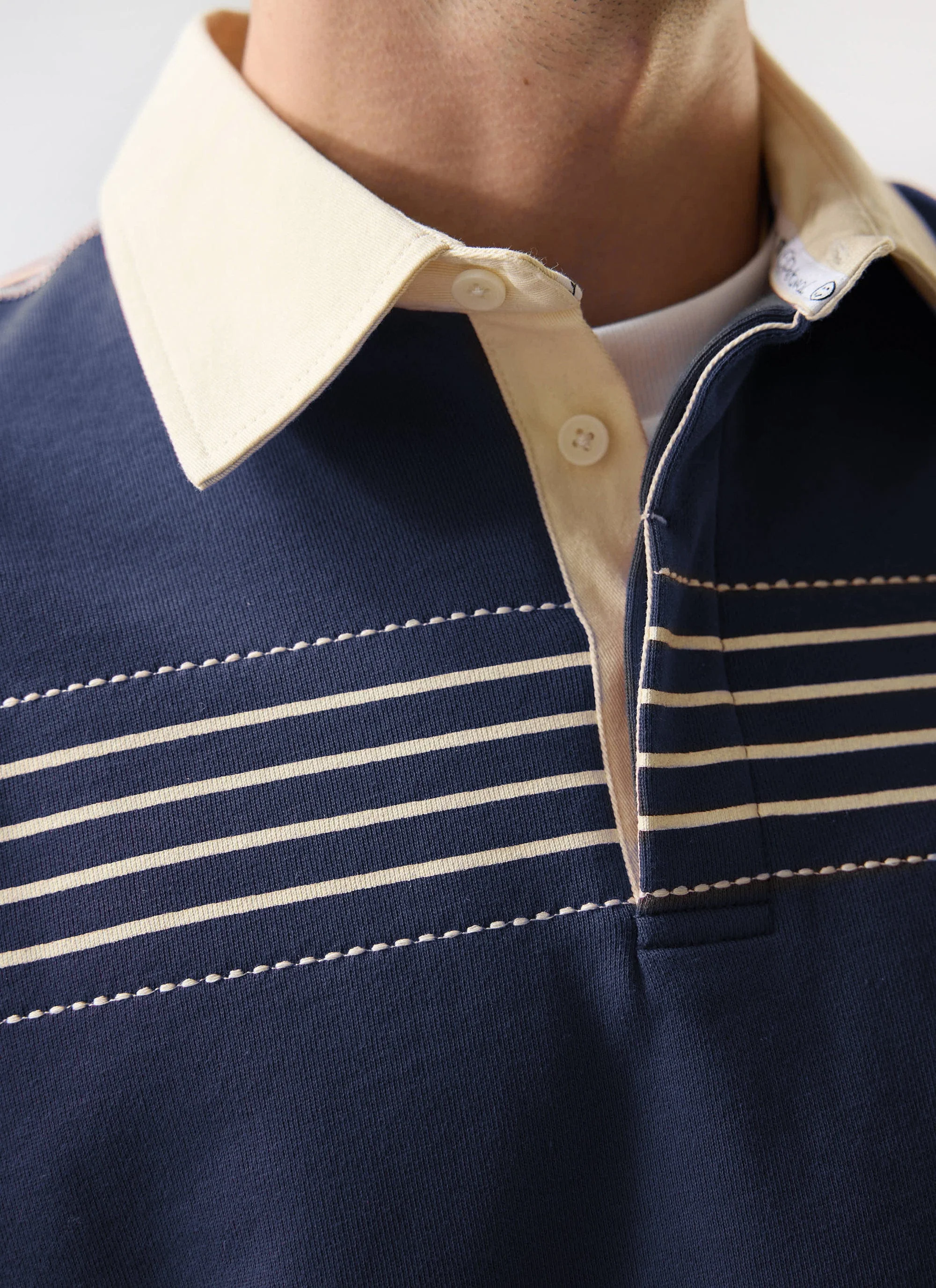 Editor Striped Rugby Polo Shirt | Cotton | Navy - Image 5