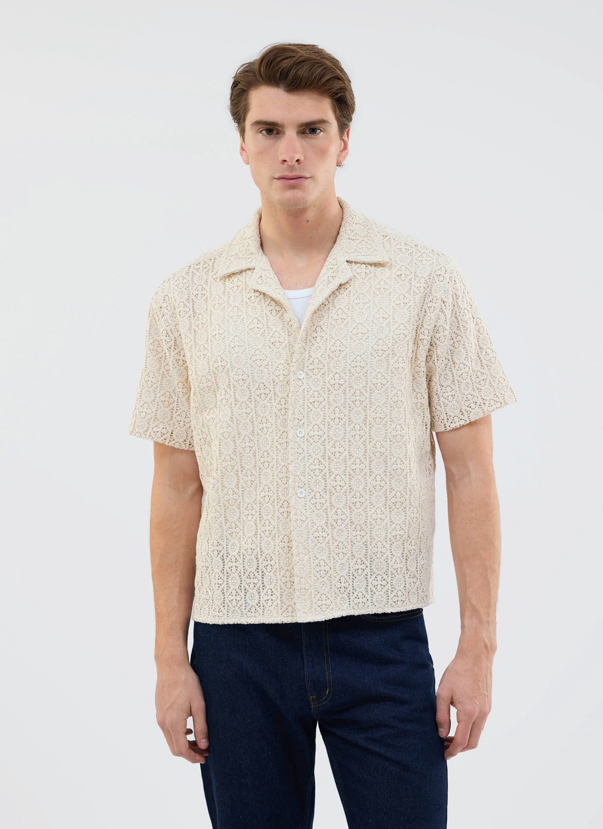 Elio Crochet Cuban Shirt | Ecru - Image 2