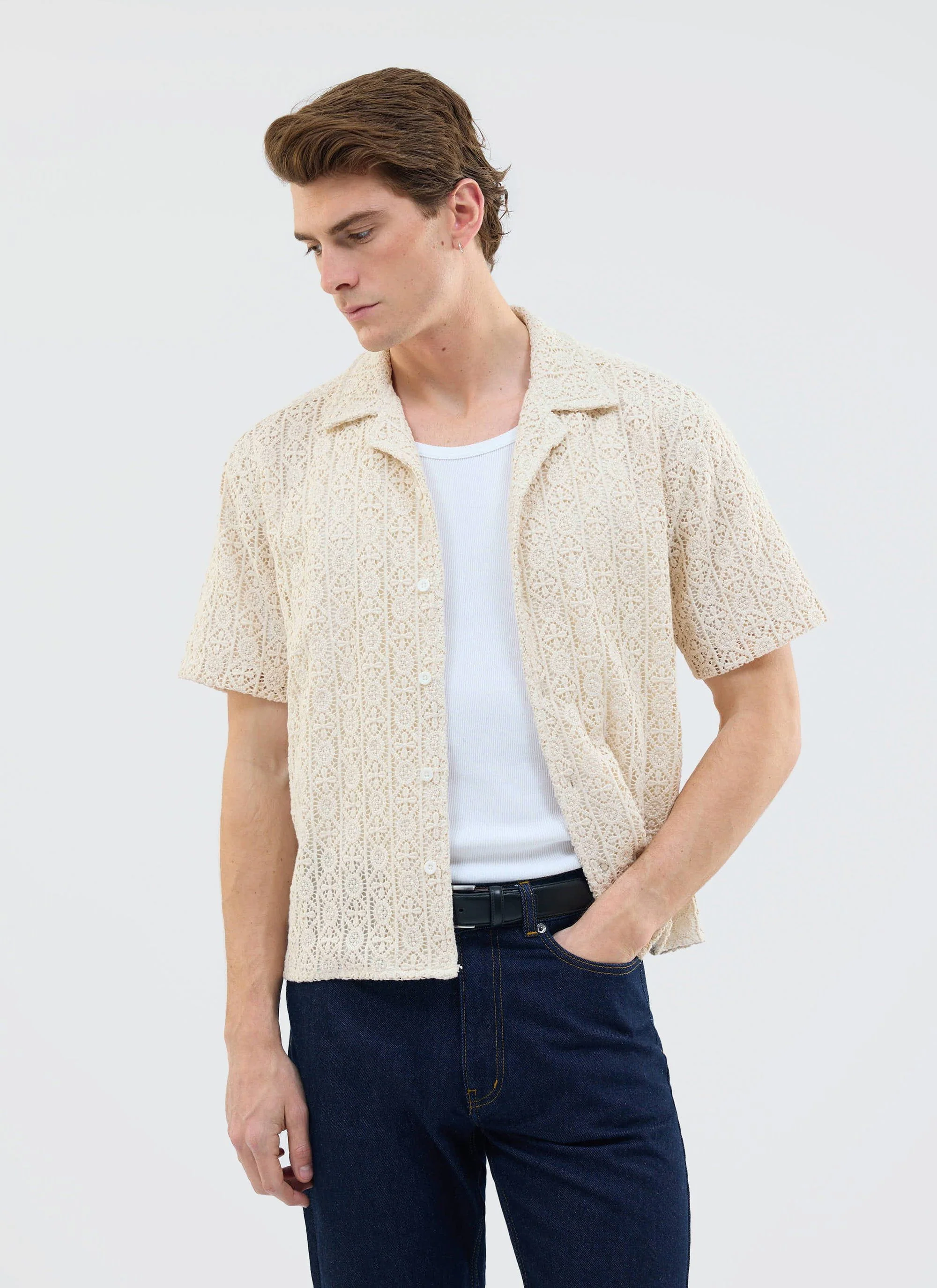 Elio Crochet Cuban Shirt | Ecru - Image 3
