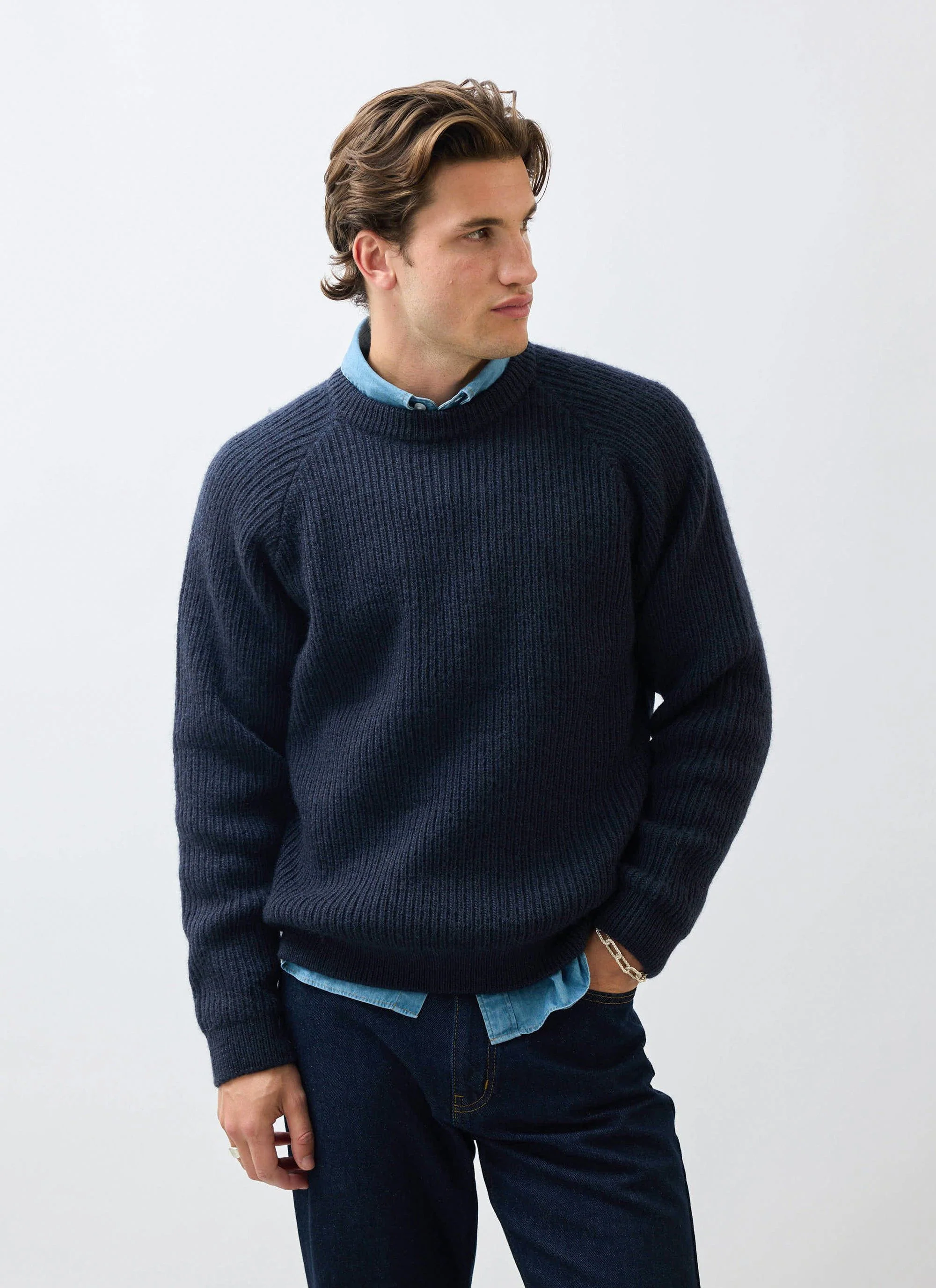 Fisherman Raglan Jumper | Wool | Navy - Image 3