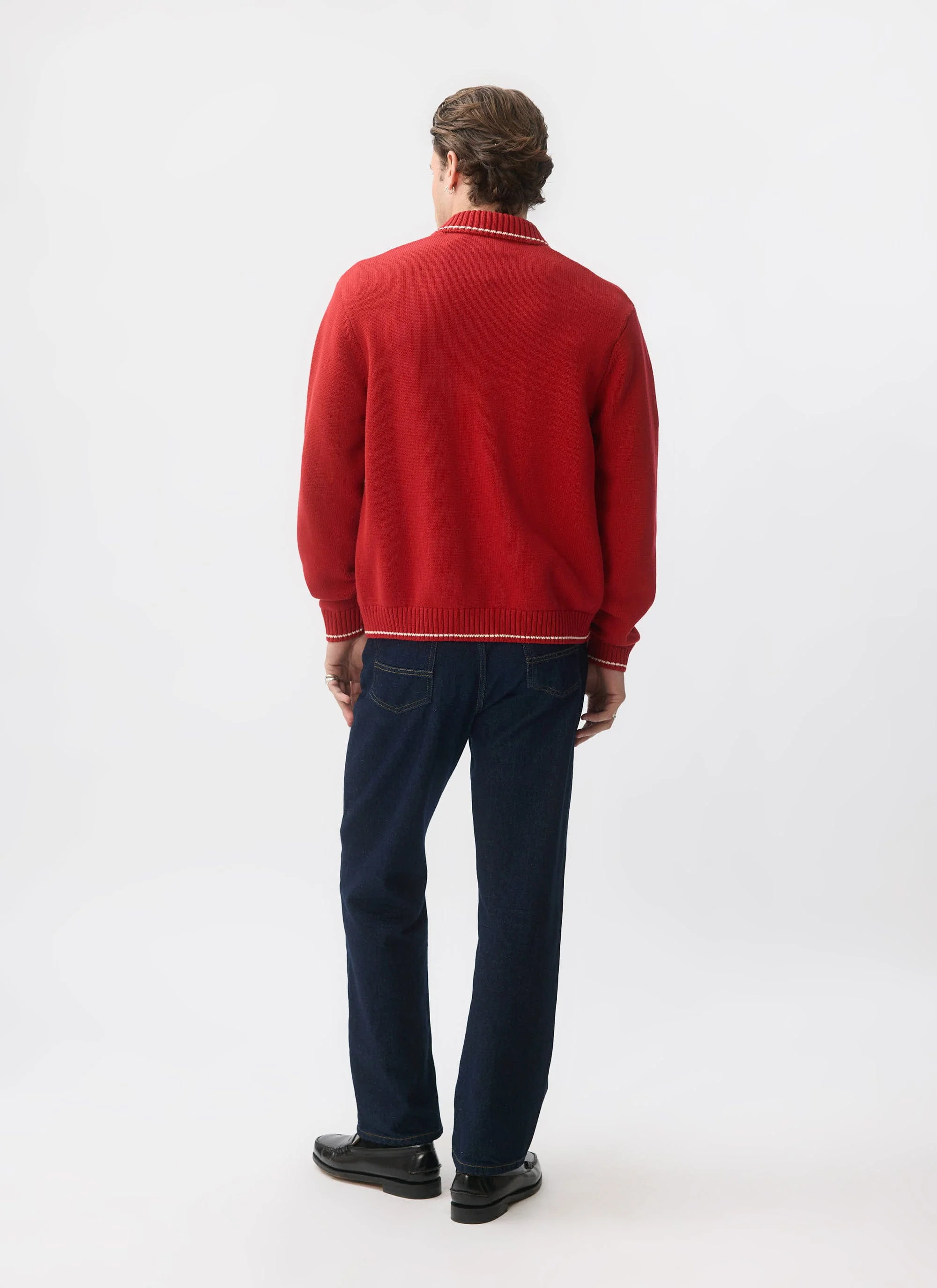 Gardner Dense Knitted Zip Cardigan | Cotton | Red - Image 9