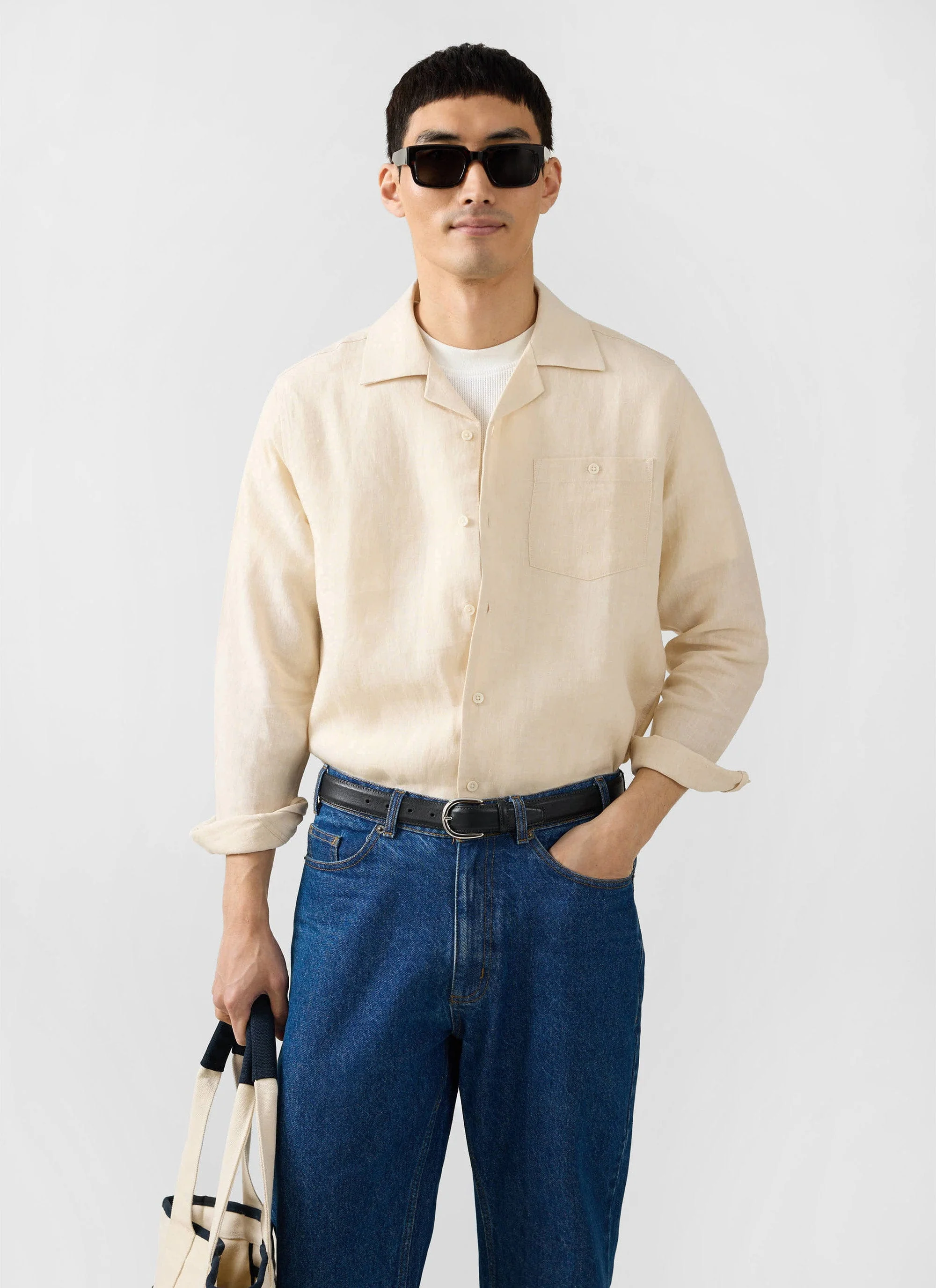 Long Sleeve Cuban Linen Shirt | Cream - Image 7