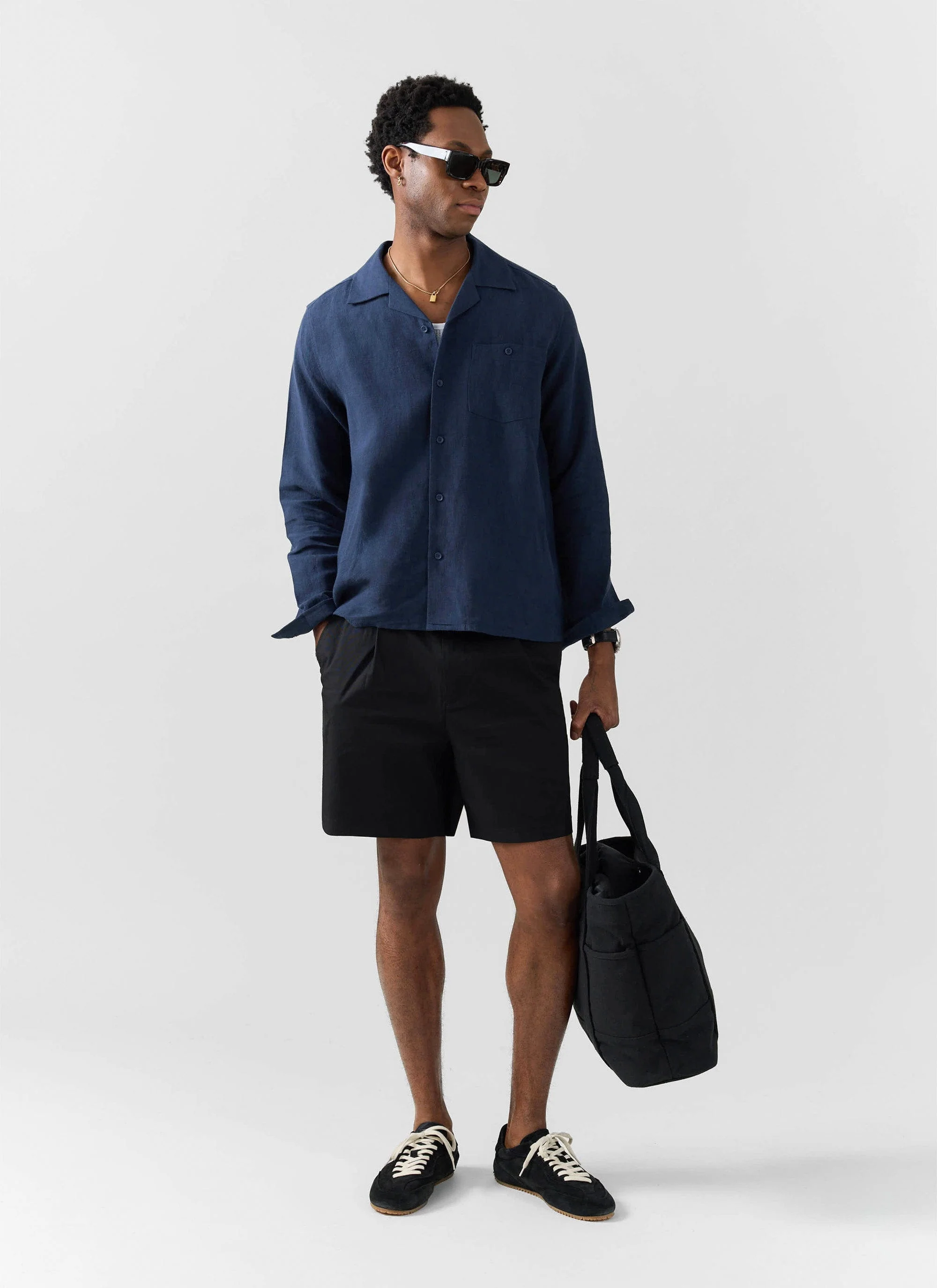 Long Sleeve Cuban Linen Shirt | Navy - Image 5