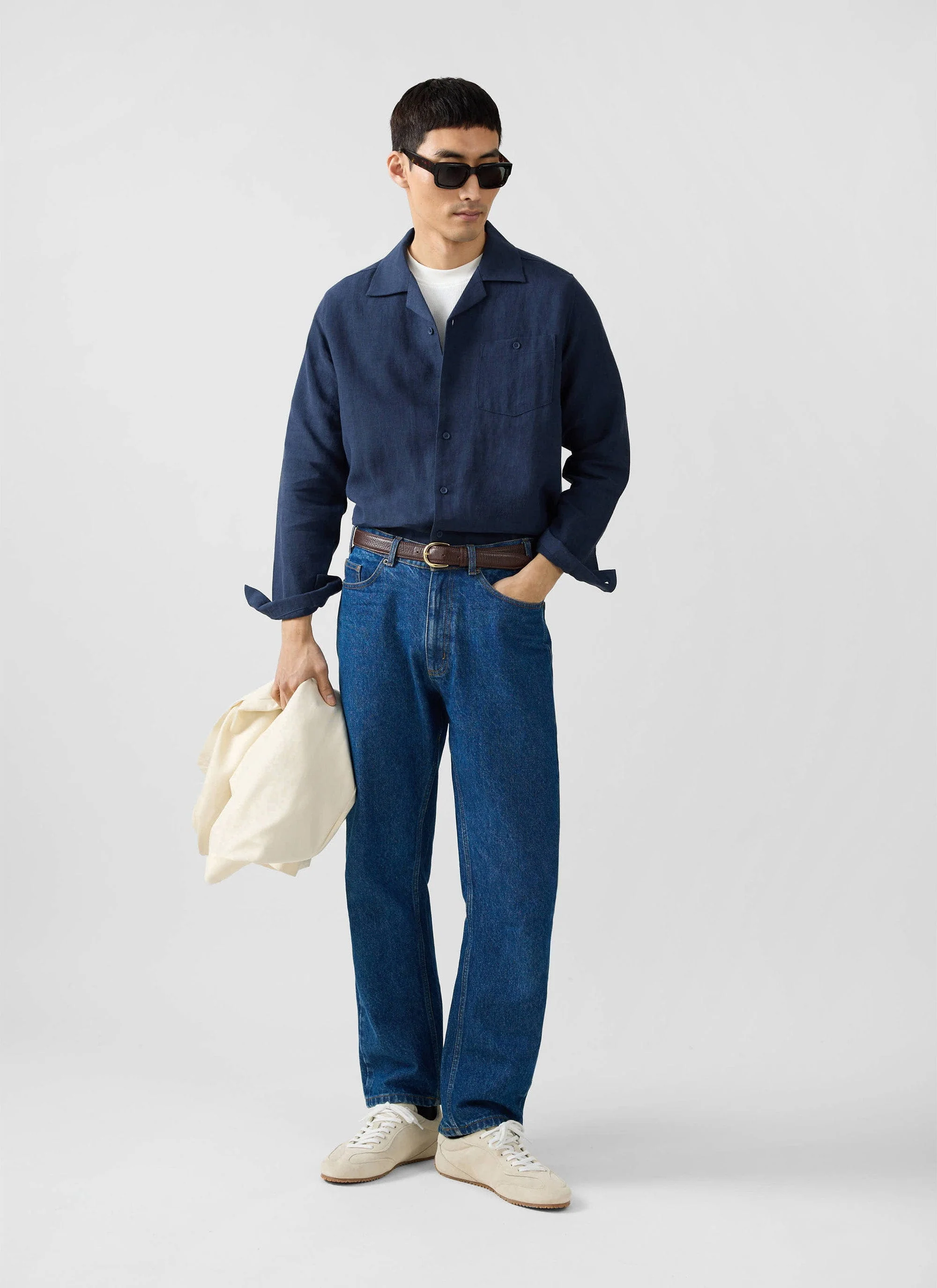 Long Sleeve Cuban Linen Shirt | Navy - Image 6