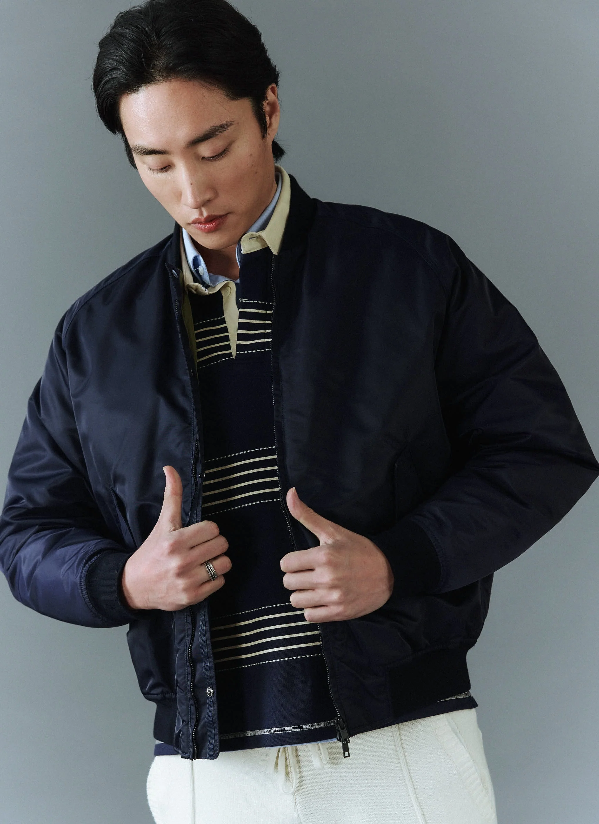 Bomber Jacket | Nylon | Midnight with Olive - Image 3