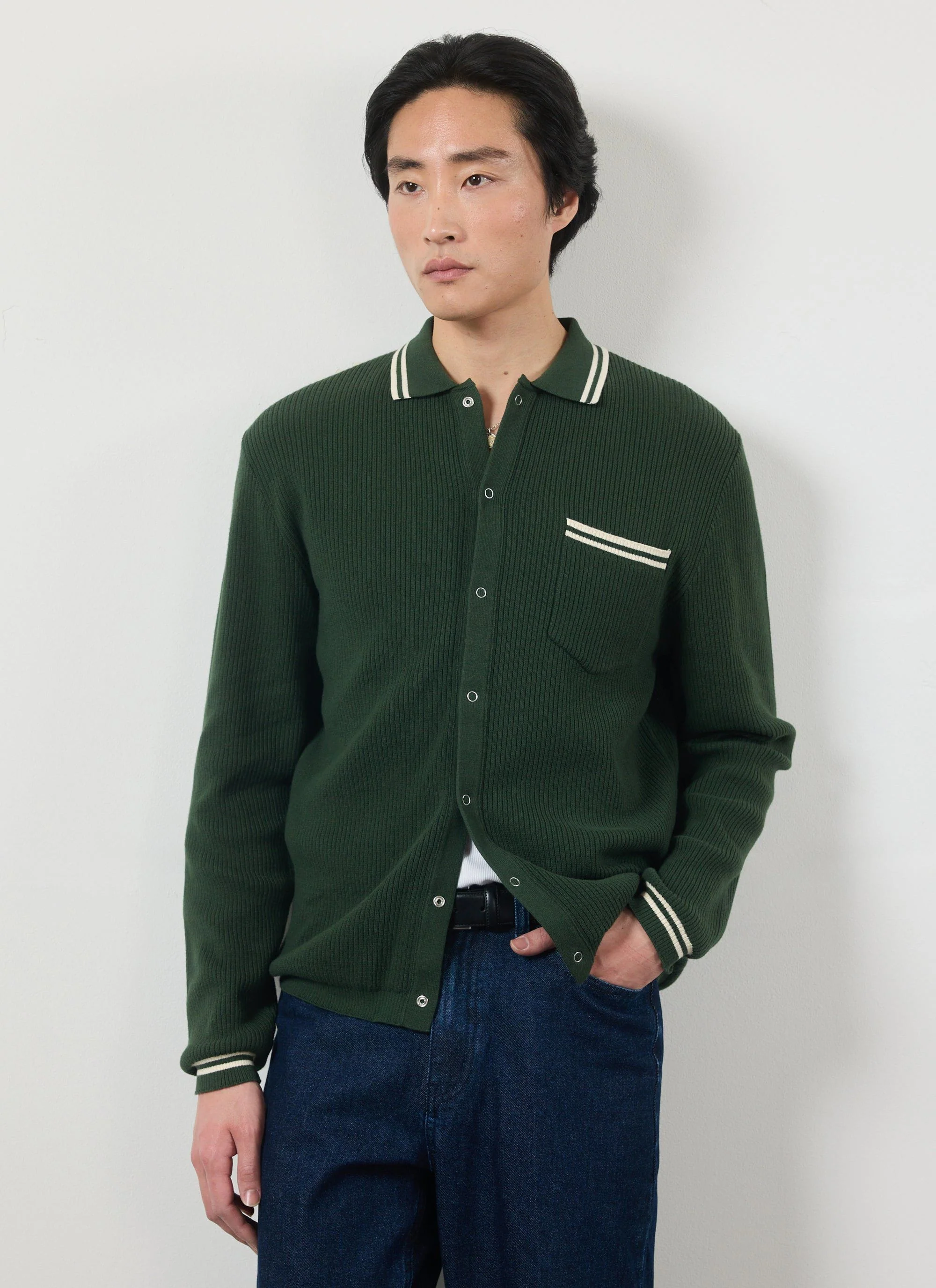 Pablo Cotton Knitted Shirt | Long Sleeve | Forest - Image 10
