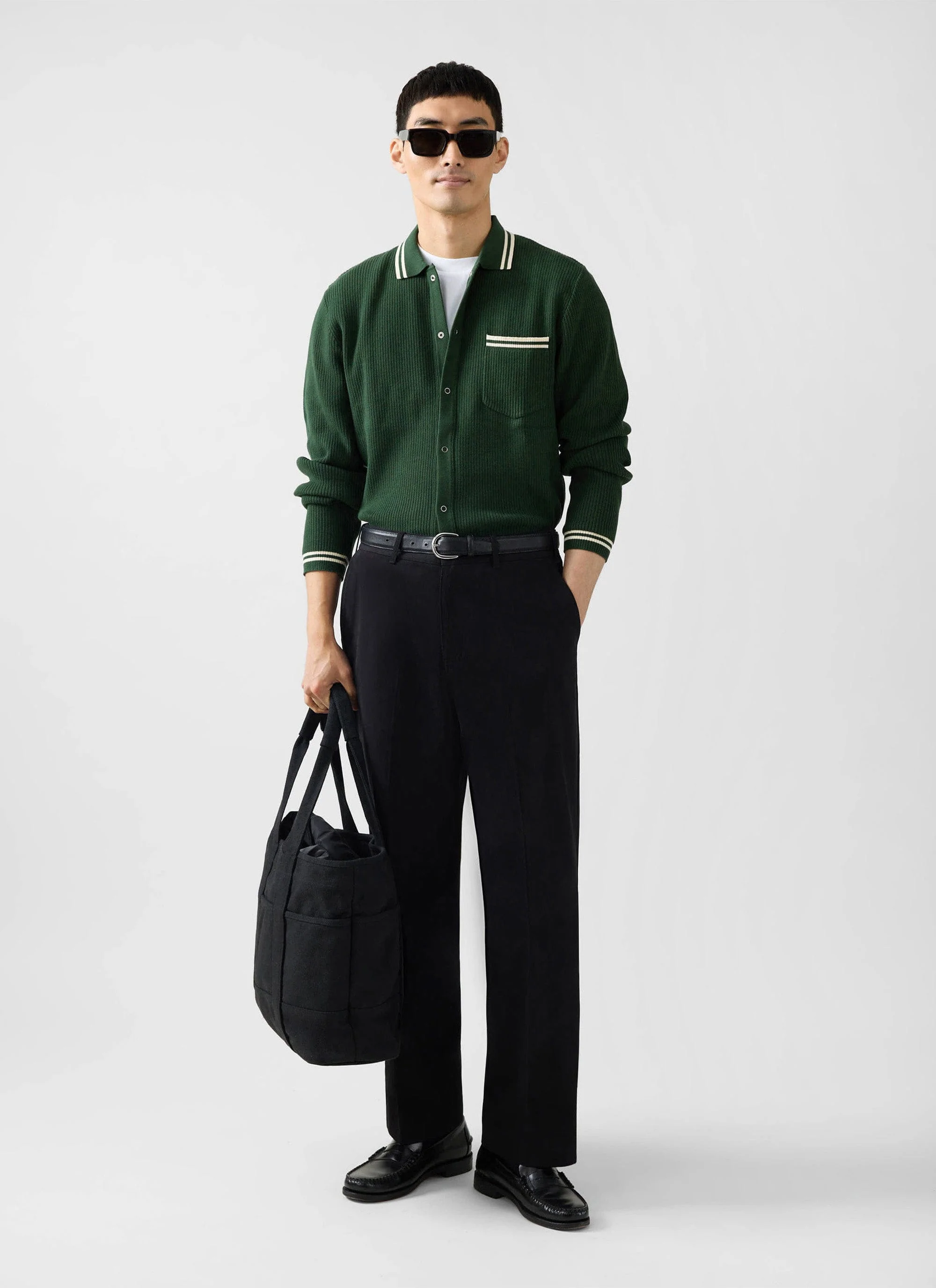 Pablo Cotton Knitted Shirt | Long Sleeve | Forest - Image 3