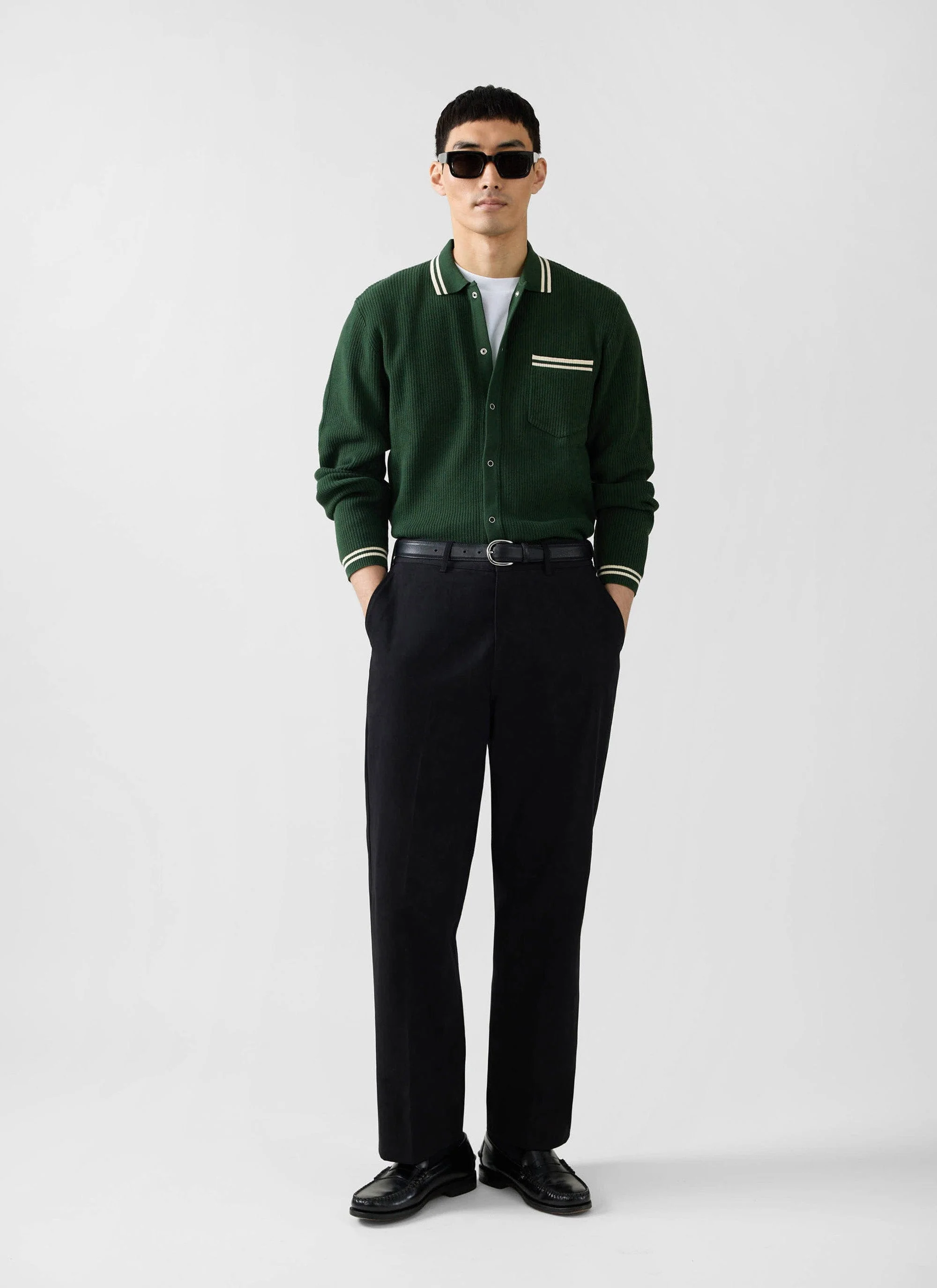 Pablo Cotton Knitted Shirt | Long Sleeve | Forest - Image 4