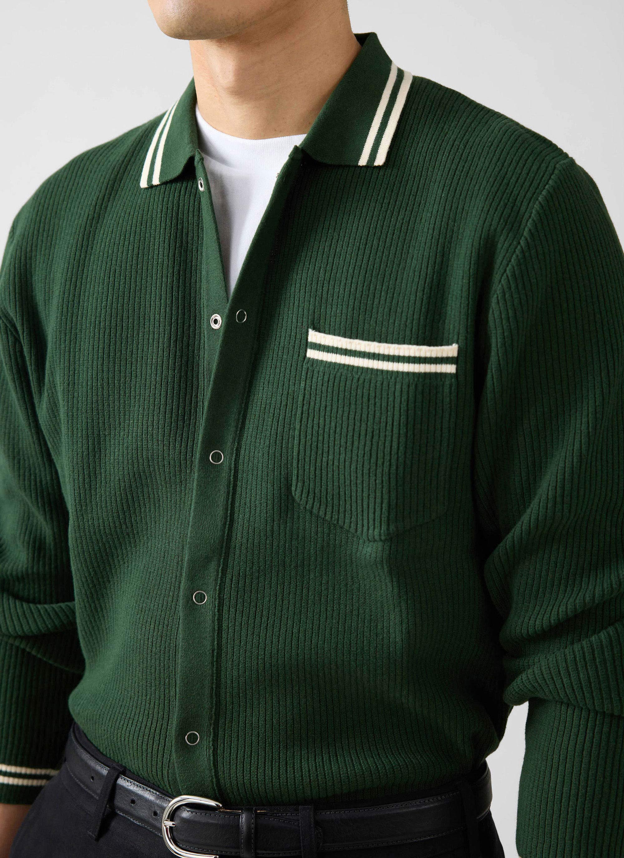 Pablo Cotton Knitted Shirt | Long Sleeve | Forest - Image 5