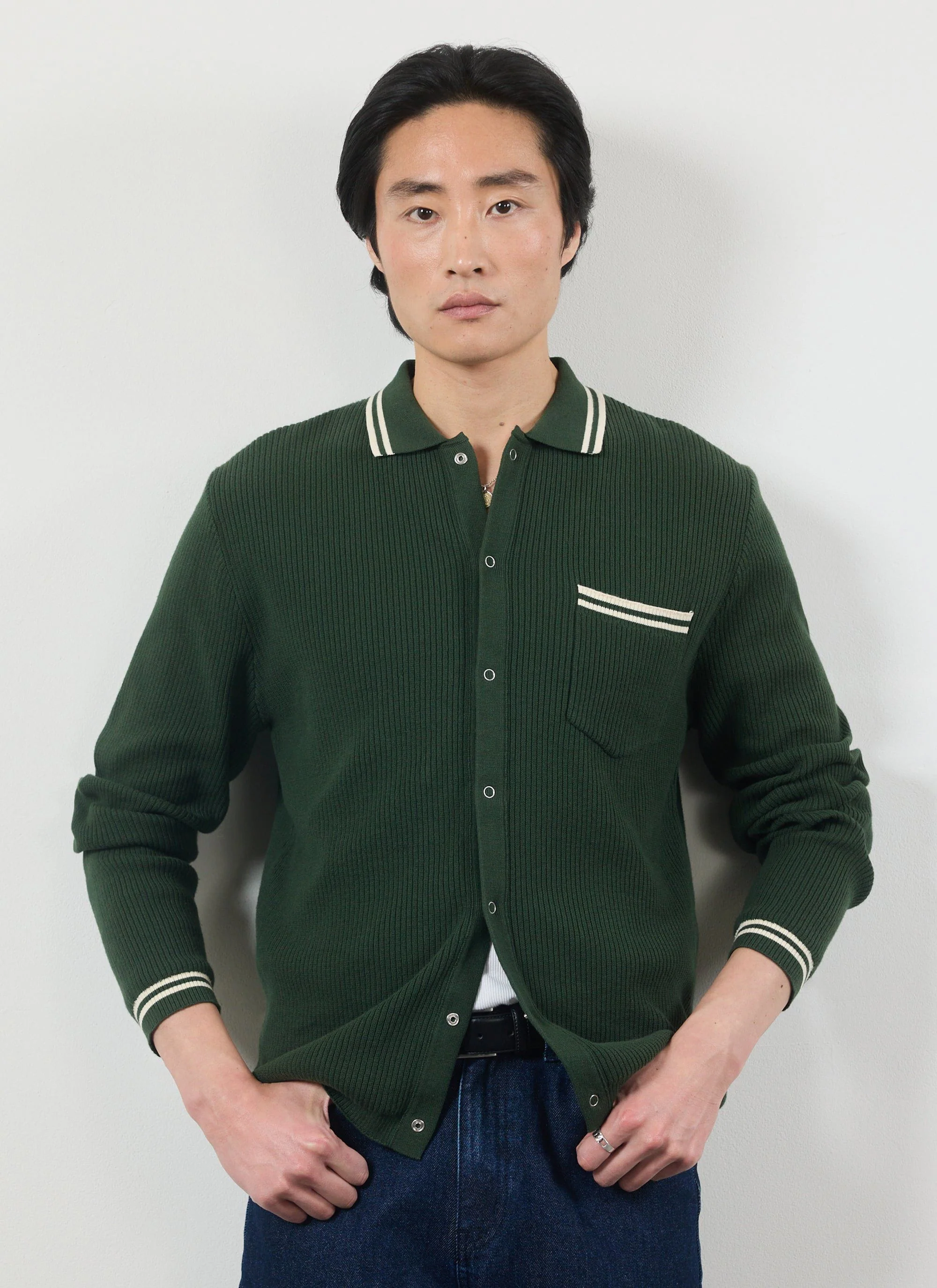 Pablo Cotton Knitted Shirt | Long Sleeve | Forest - Image 7