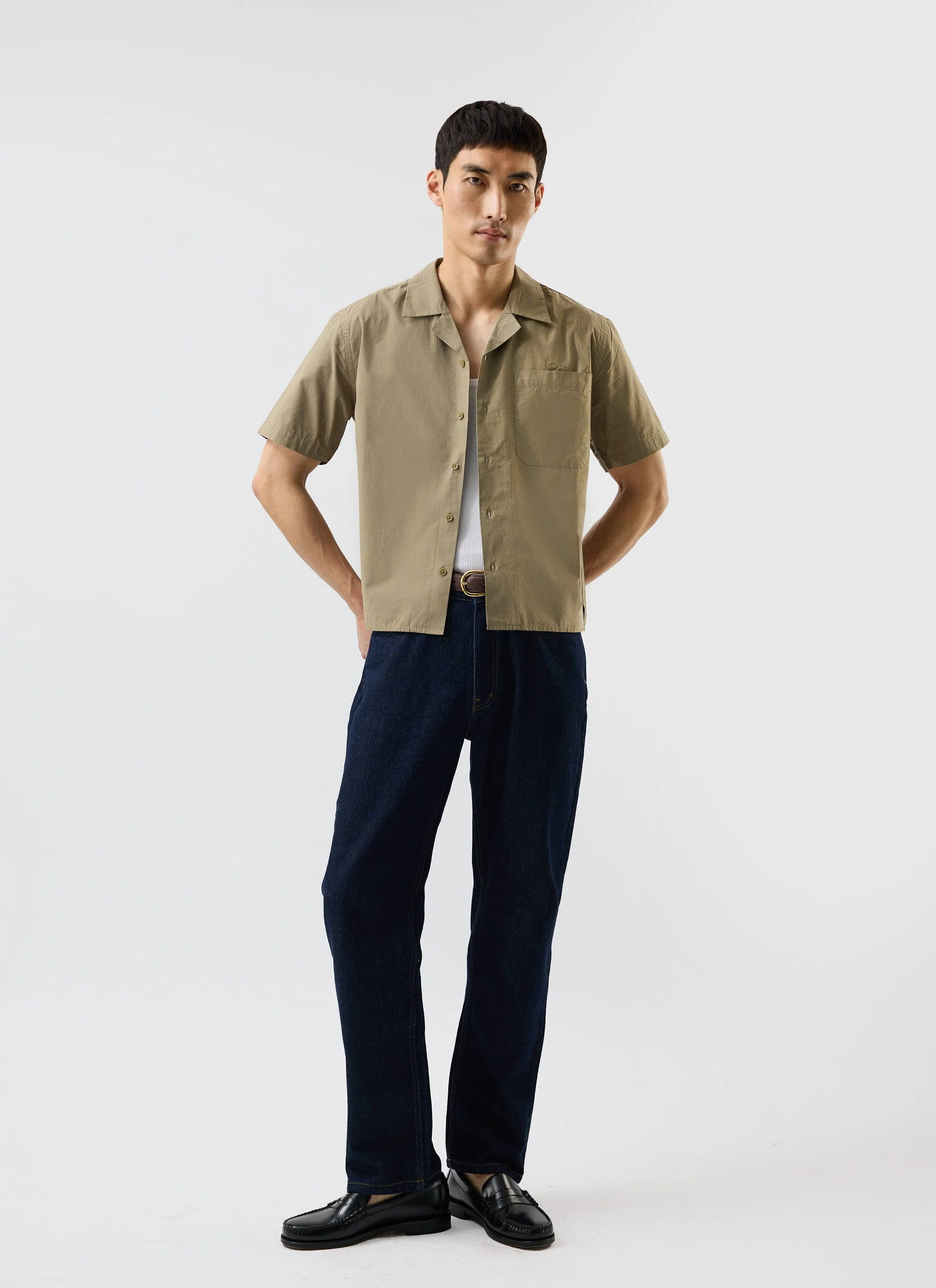 Boxy Cropped Cuban Collar Shirt | Olive - Image 2
