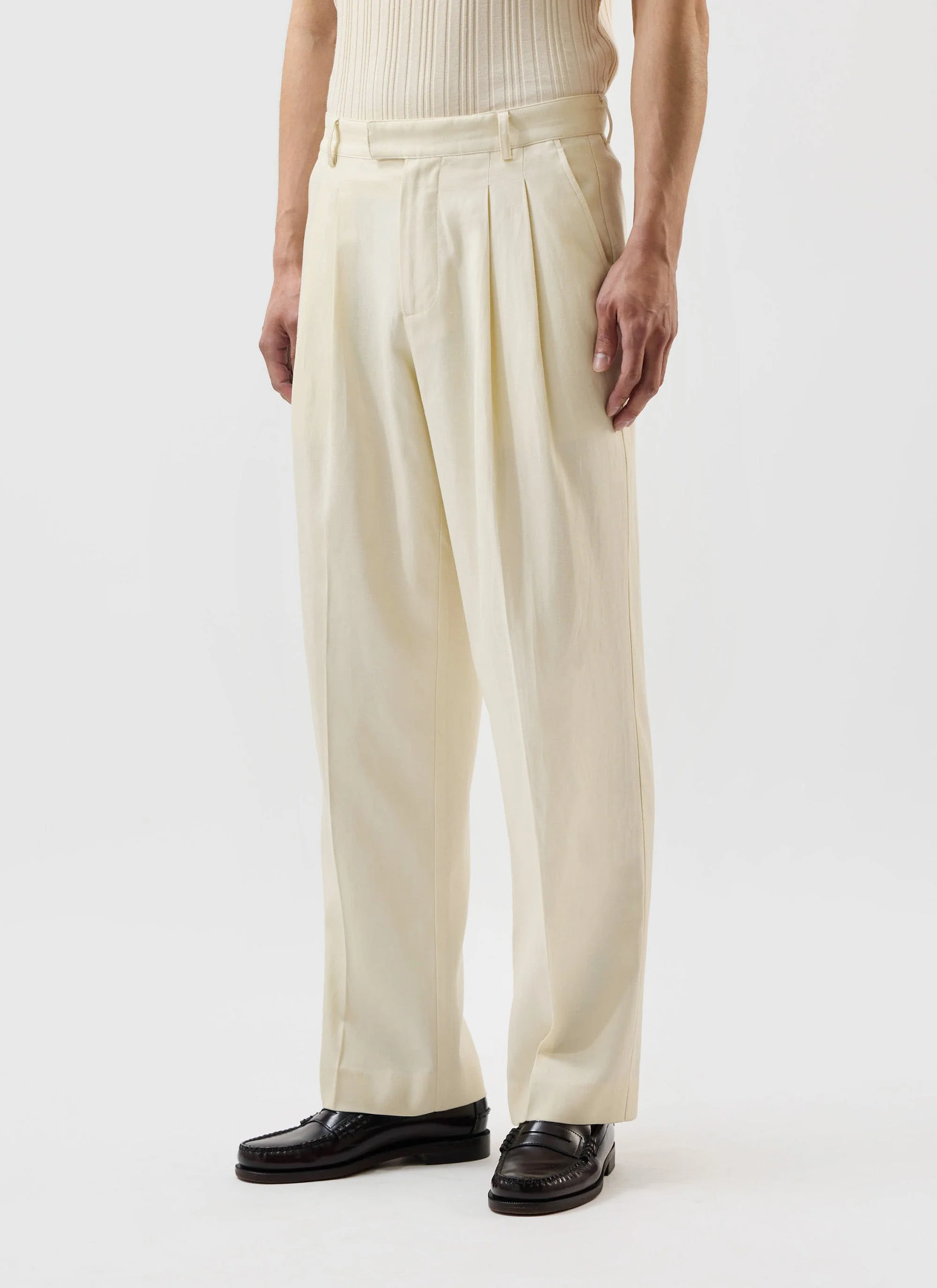 Pleated Lyocell Tailored Trousers | Percival x Warren | Ecru - Image 3