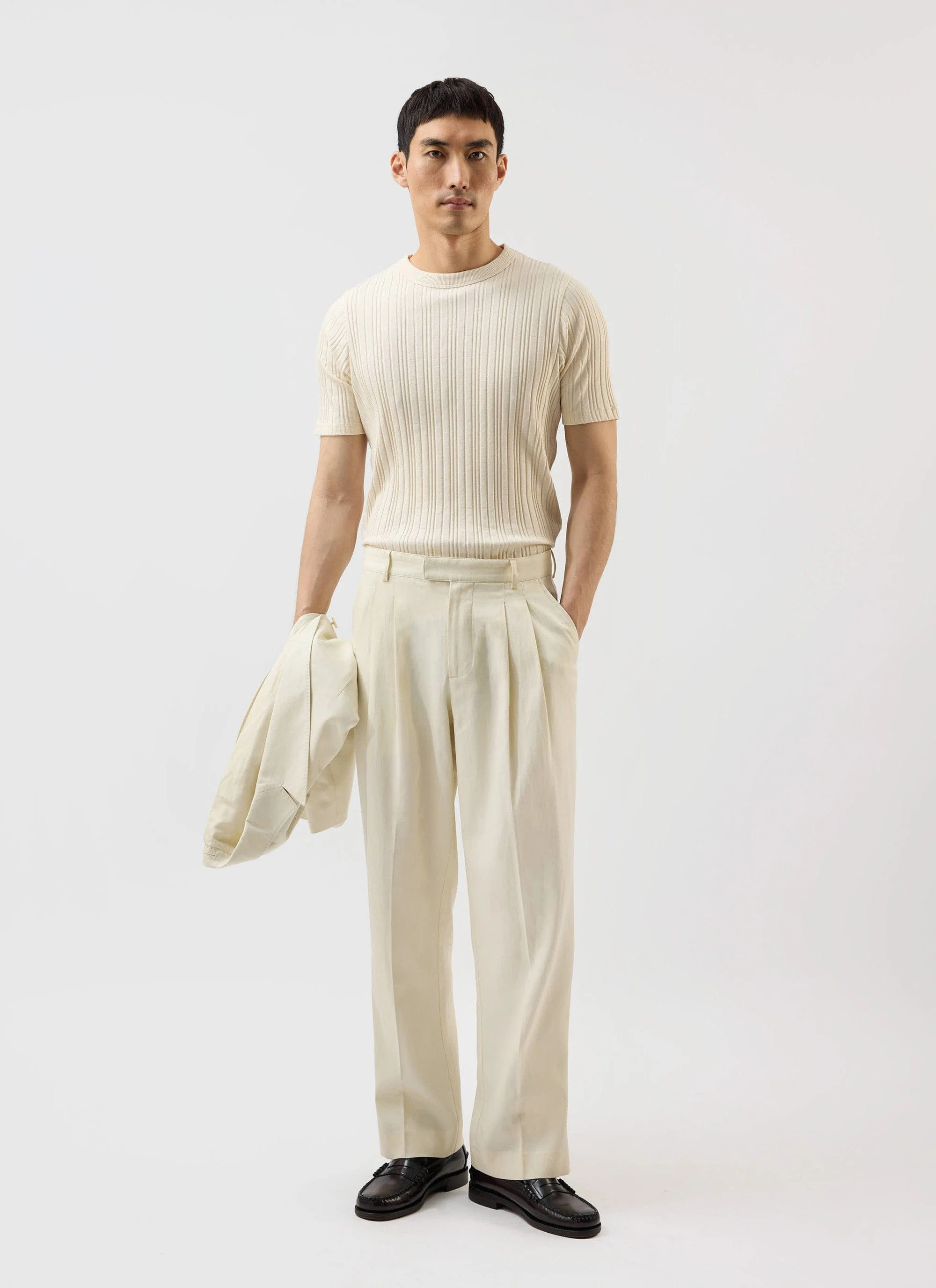 Pleated Lyocell Tailored Trousers | Percival x Warren | Ecru - Image 5