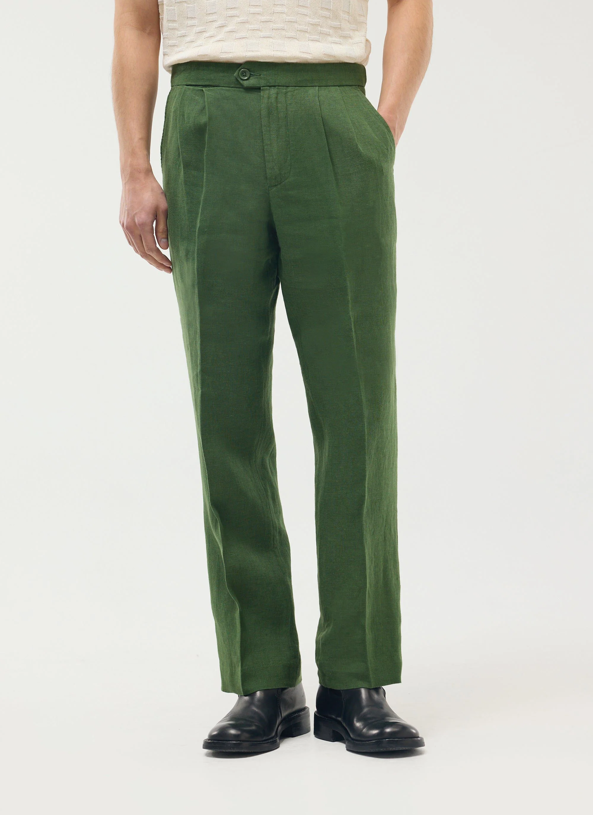 Pleated Tailored Trousers | Linen | Forest - Image 4