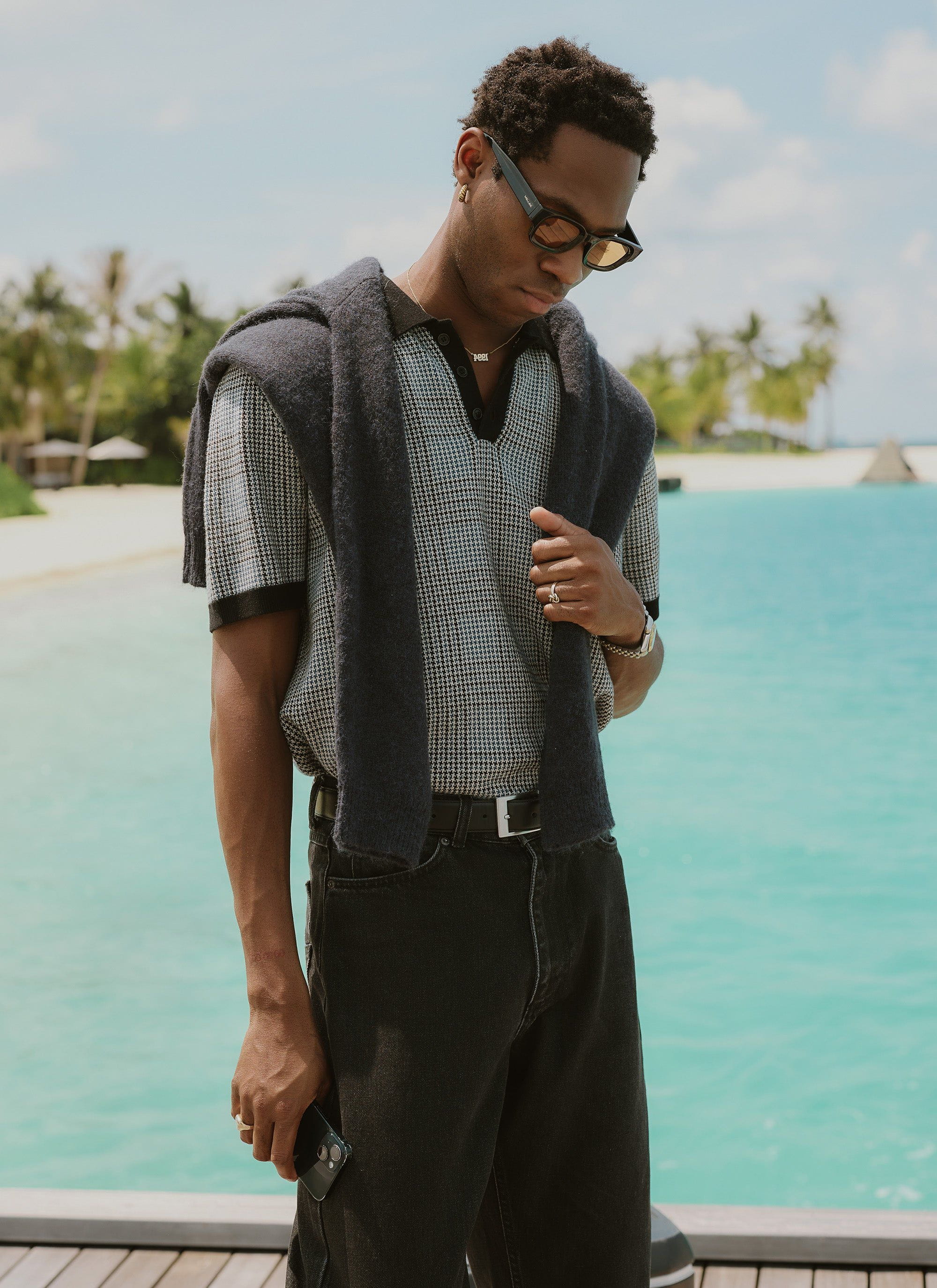 Casa Martini Knitted Polo | Puppytooth Cotton | Navy - Image 3