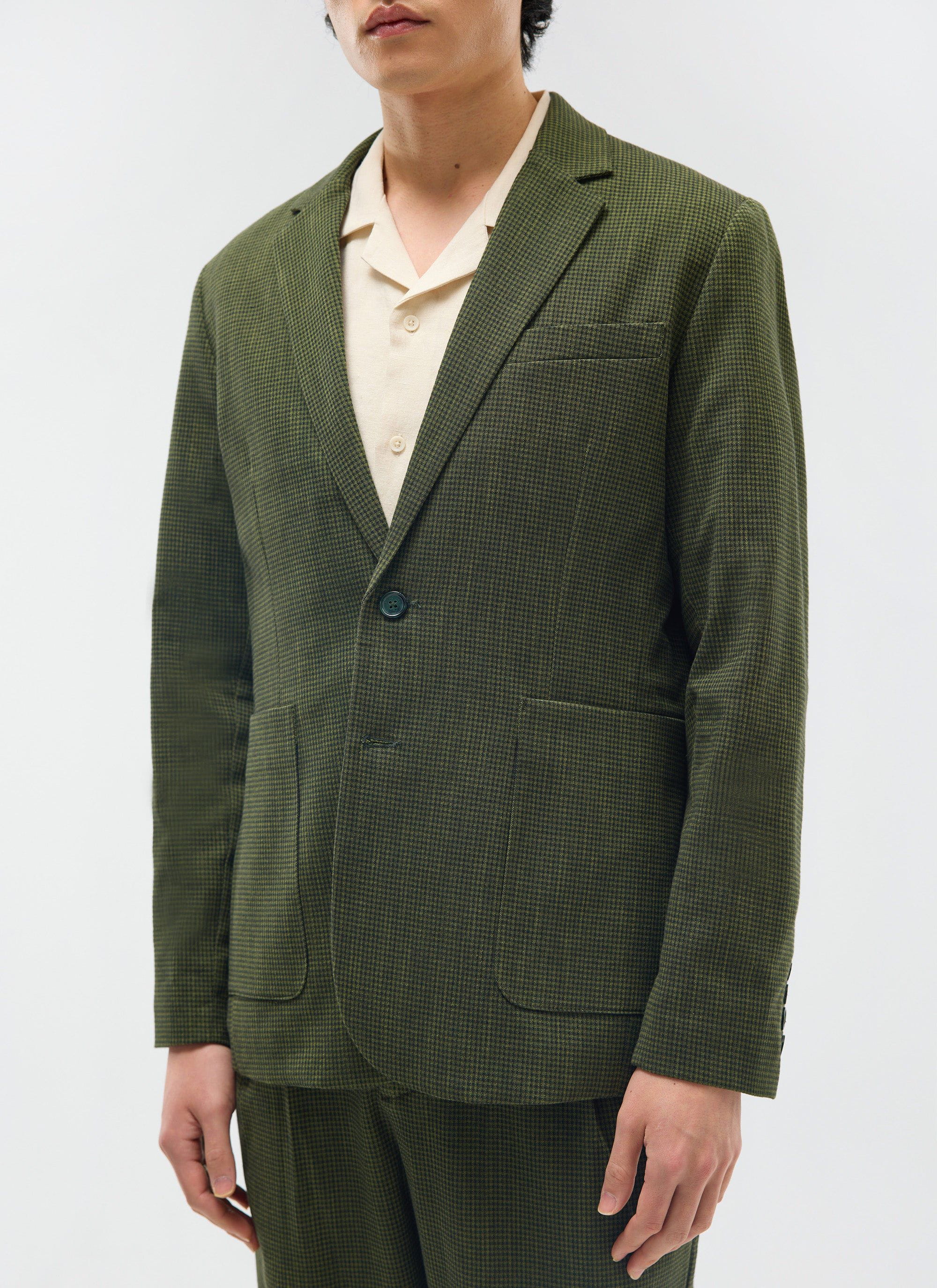 Relaxed Tailored Blazer | Micro Check | Forest - Image 2