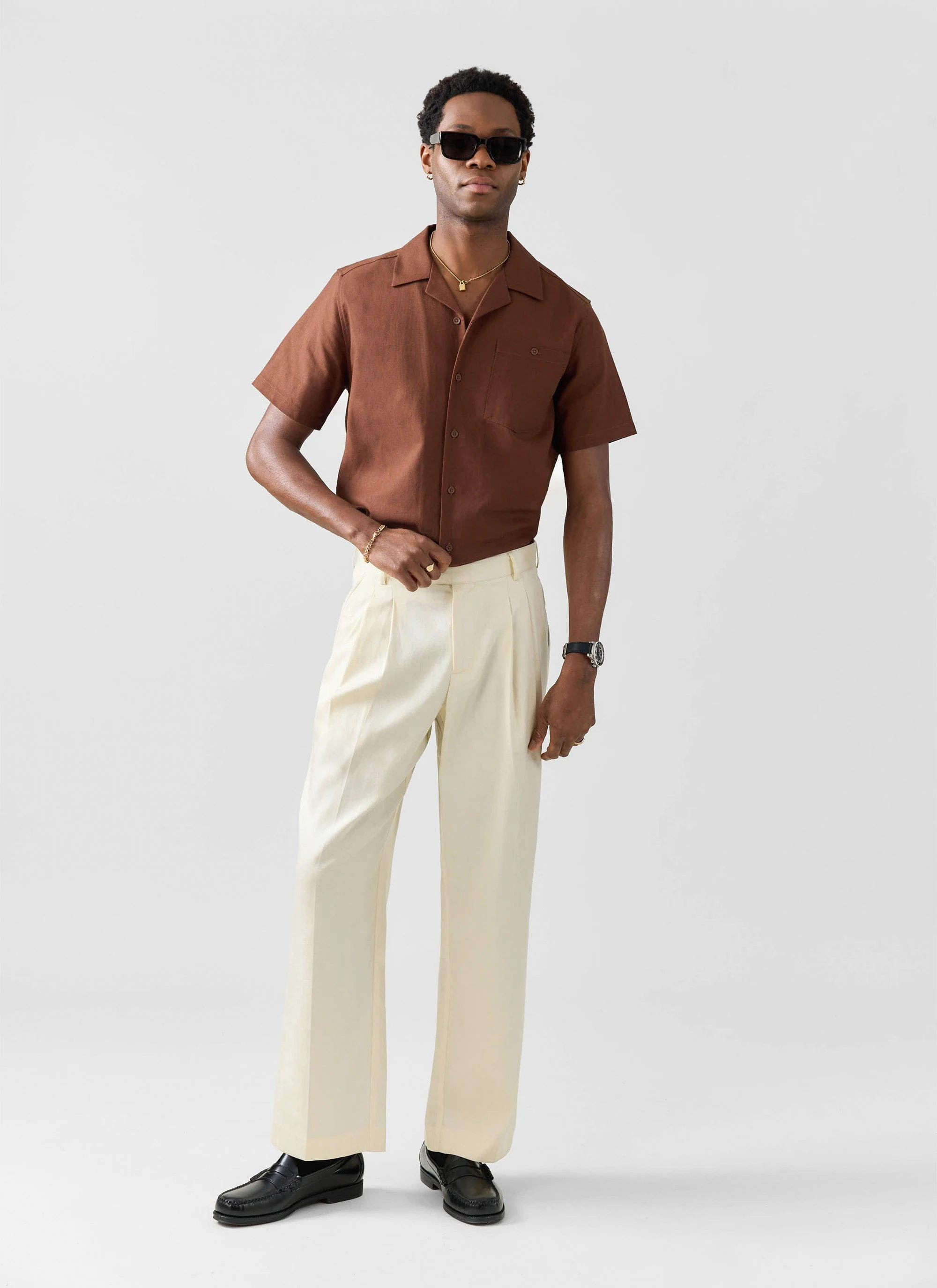 Short Sleeve Cuban Shirt | Linen | Brown - Image 2