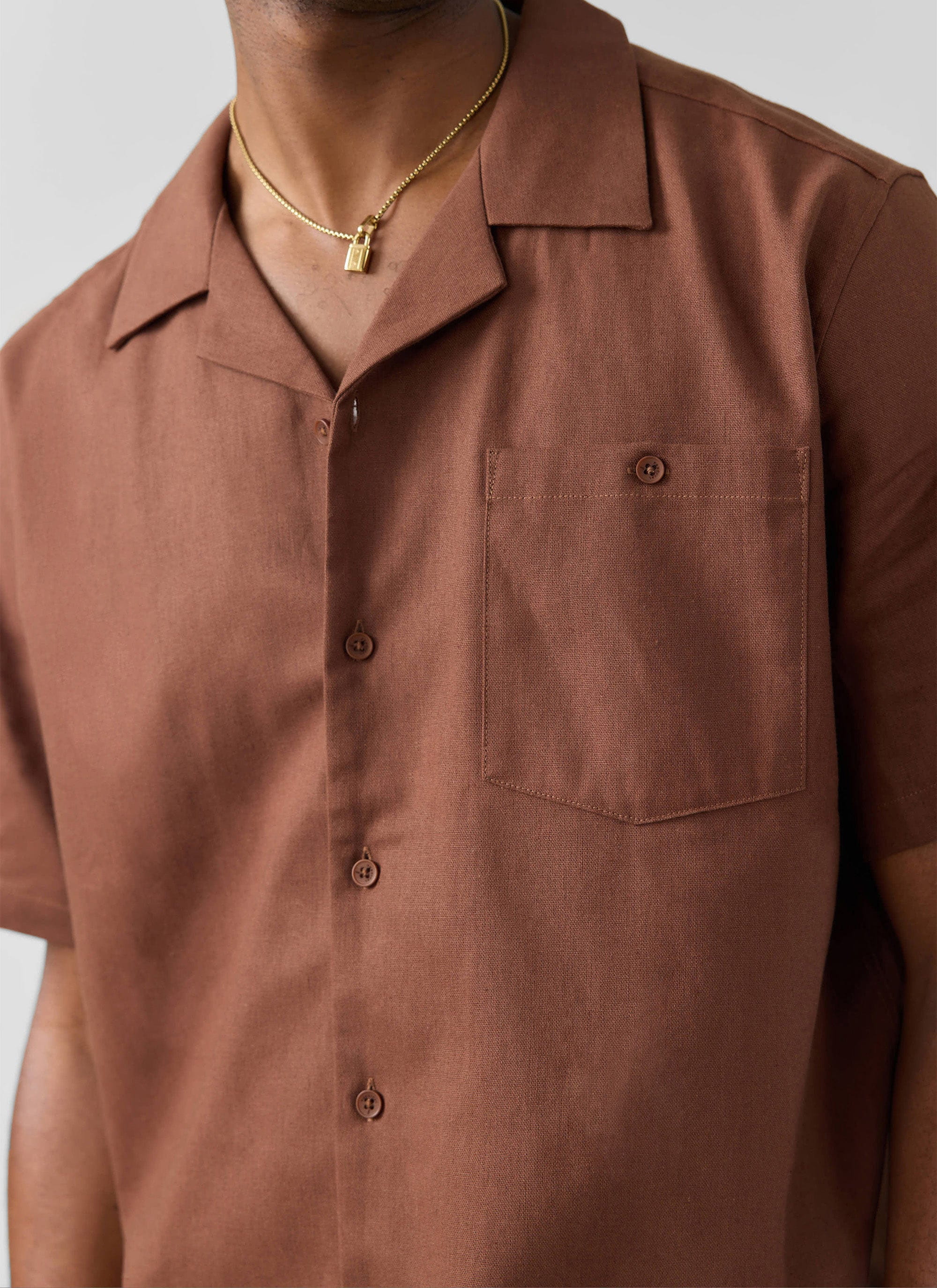 Short Sleeve Cuban Shirt | Linen | Brown - Image 4